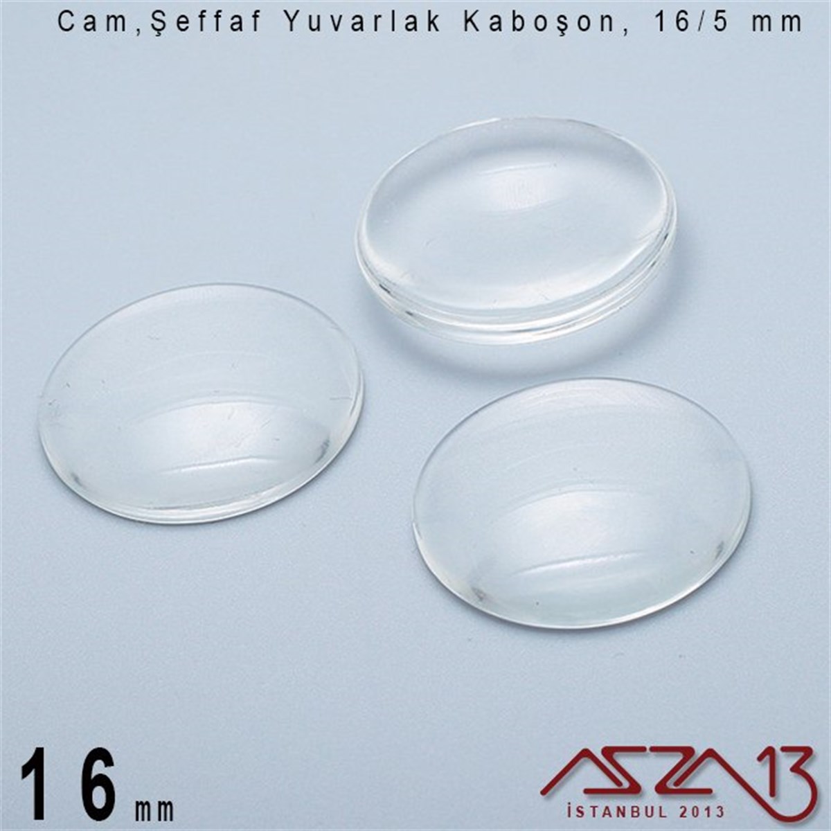 Şeffaf 16 mm, Yuvarlak Cam Kaboşon / Paket İçeriği 2 Adet