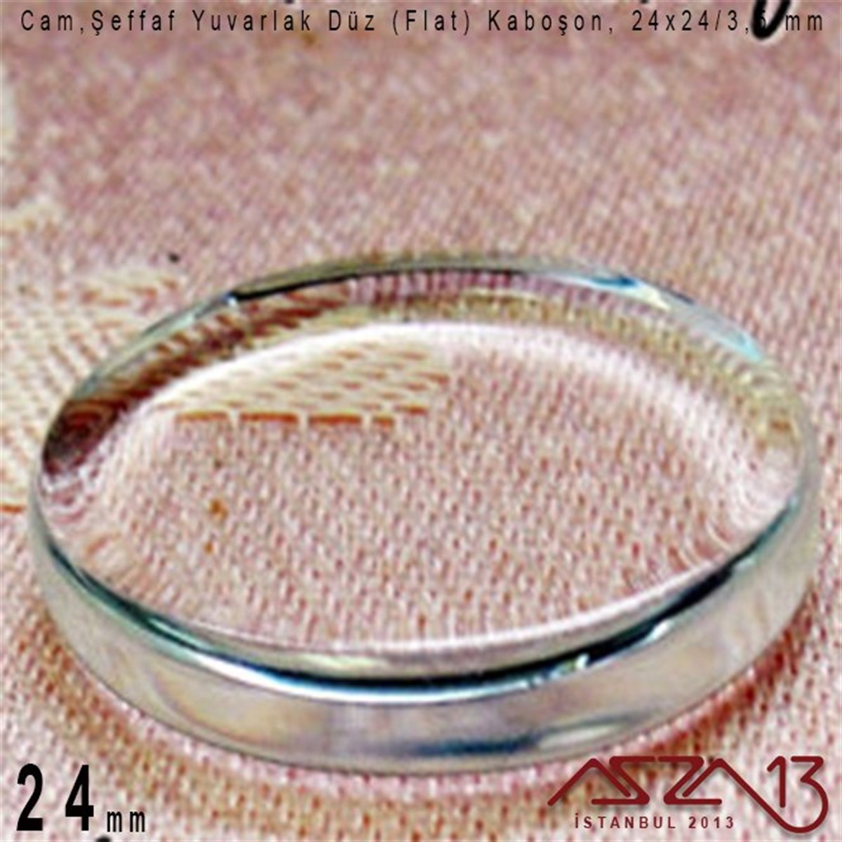 Şeffaf 24 mm, Yuvarlak Cam Düz Kaboşon / Paket İçeriği 1 Adet