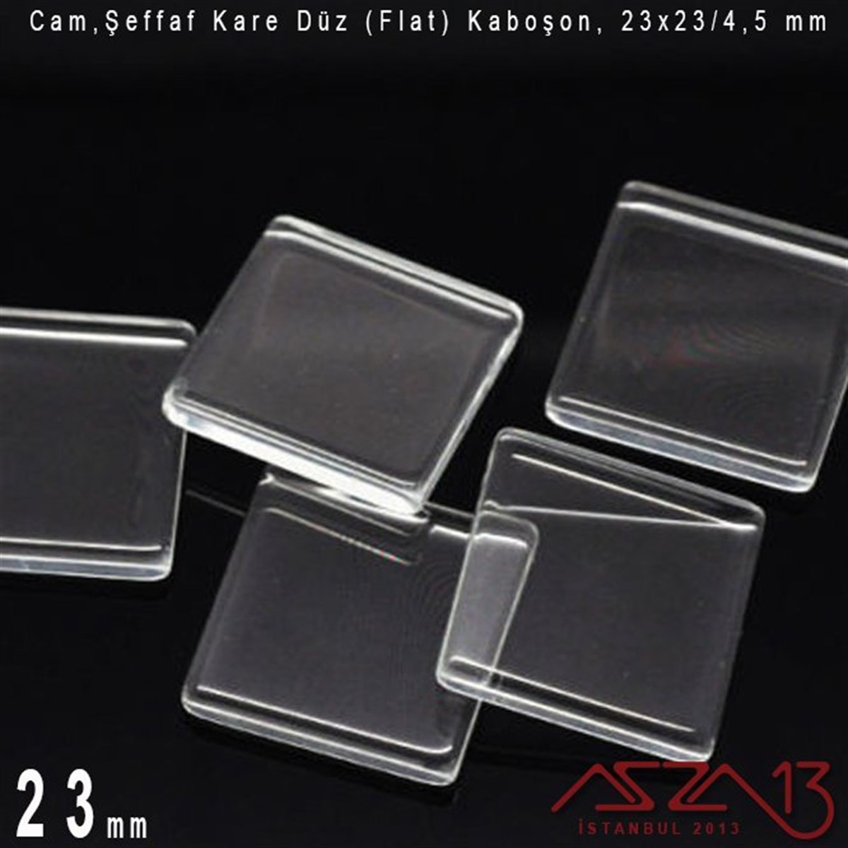 Şeffaf 23 mm, Kare Cam Düz Kaboşon / Paket İçeriği 1 Adet