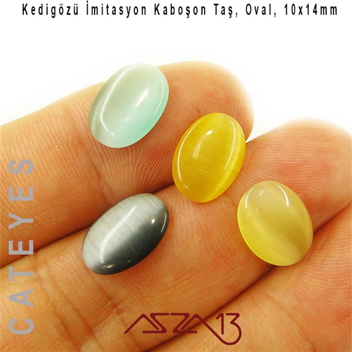 Sarı-Yeşil Renk Kedigözü 10x14/3 mm Oval İmitasyon Cam Kaboşon / Paket İçeriği 4 Adet