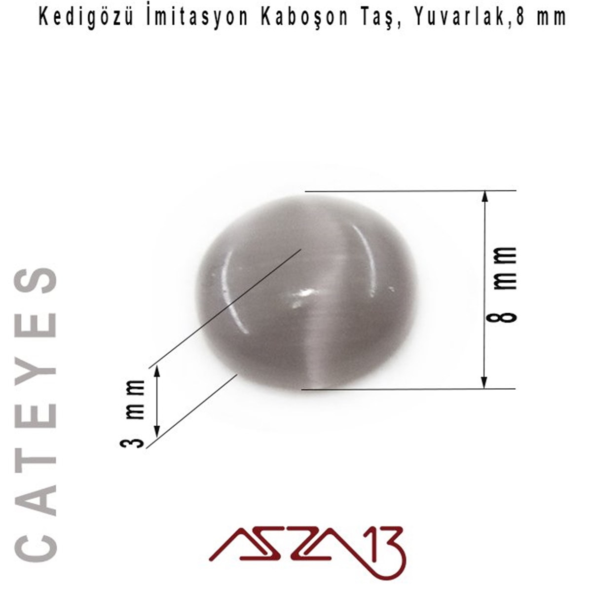 Sarı-Mavi Renk Kedigözü 8/3 mm Yuvarlak İmitasyon Cam Kaboşon / Paket İçeriği 6 Adet