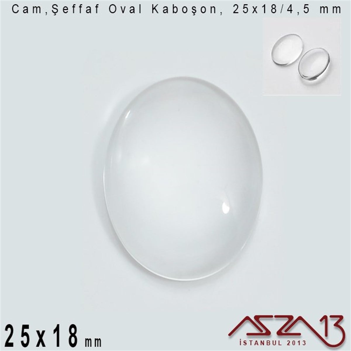 Şeffaf 25x18 mm, Oval Cam Kaboşon / Paket İçeriği 1 Adet