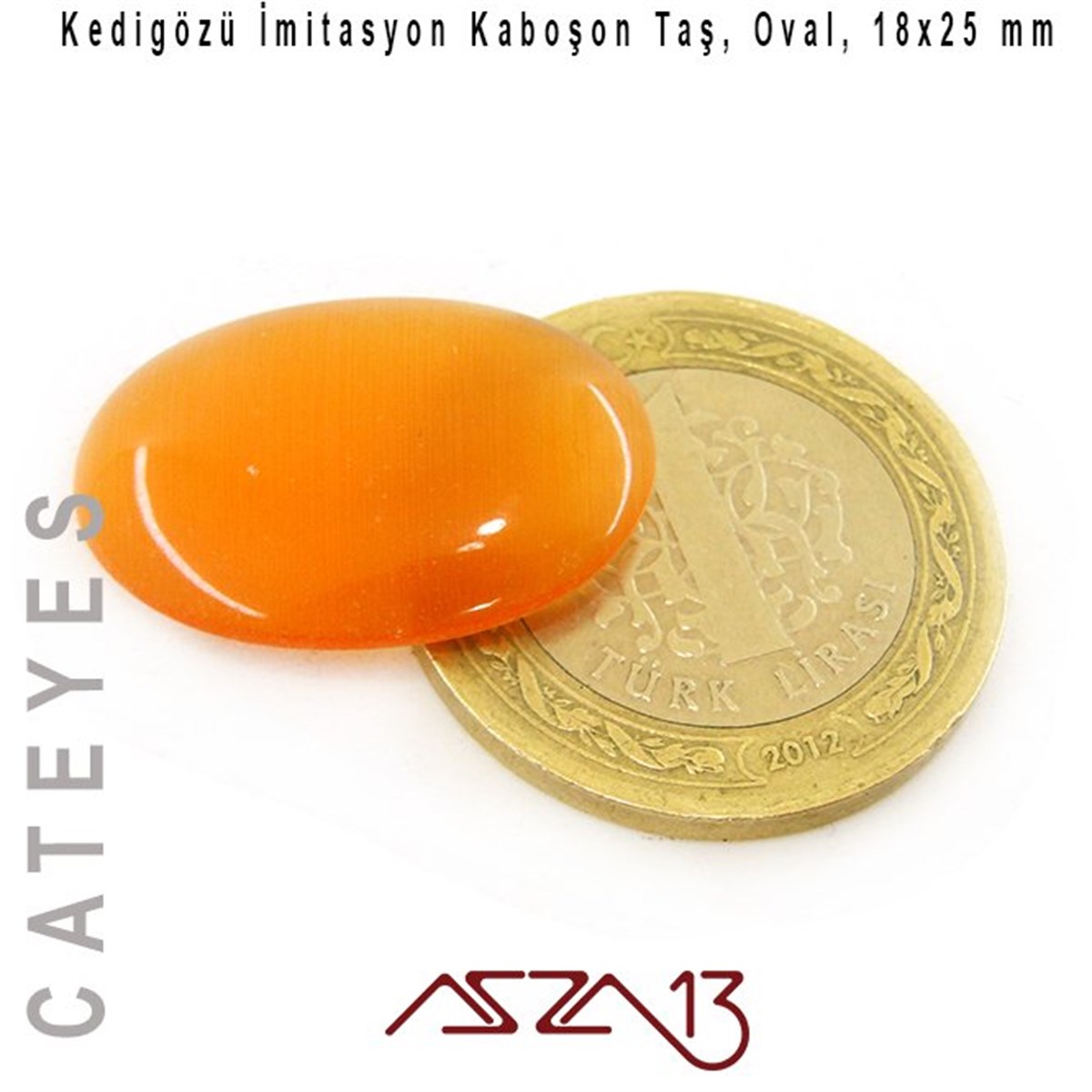 Turuncu Renk Kedigözü 18x25/3,5 mm Oval İmitasyon Cam Kaboşon / Paket İçeriği 1 Adet