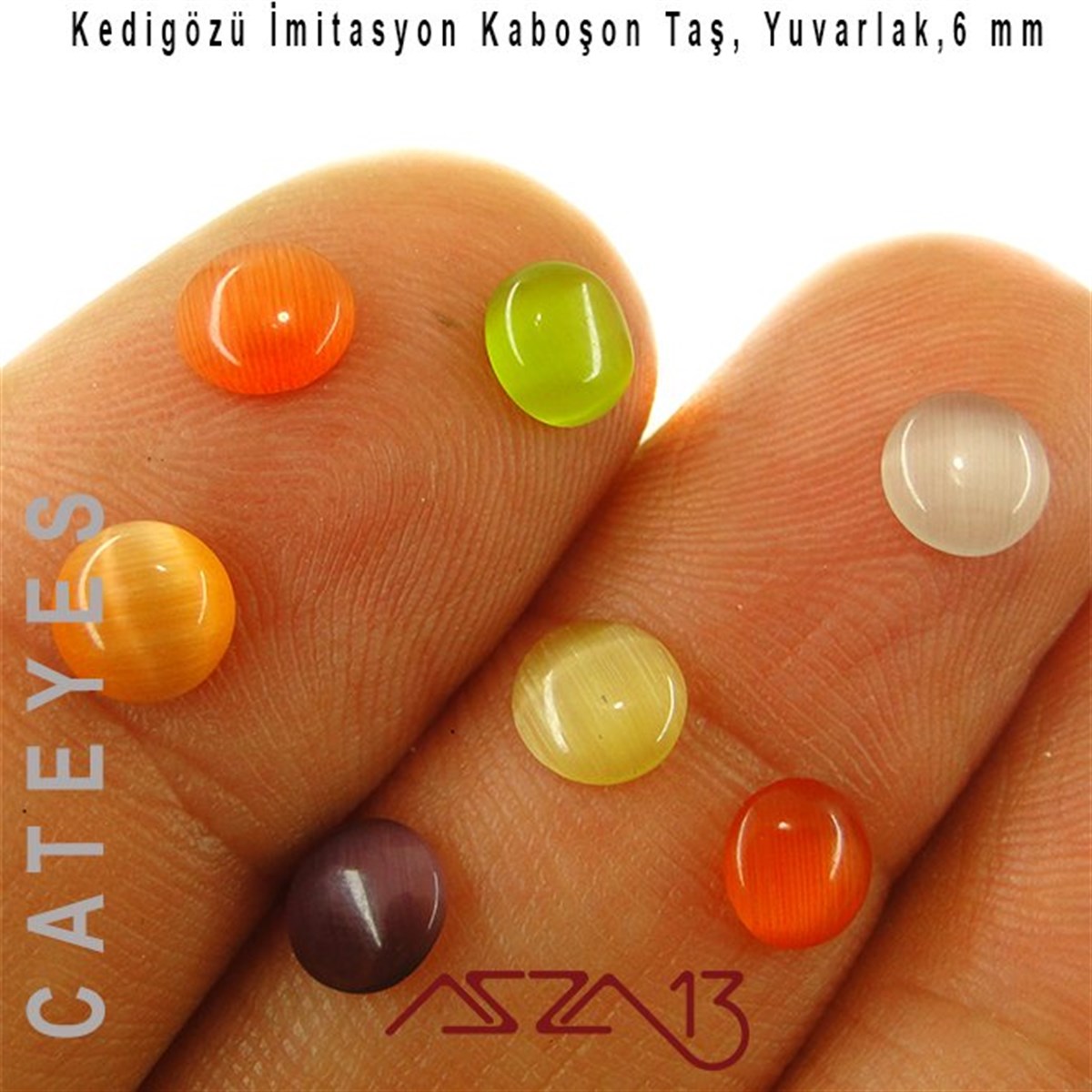 Turuncu-Yeşil Renk Kedigözü 6/2,5 mm Yuvarlak İmitasyon Cam Kaboşon / Paket İçeriği 12 Adet