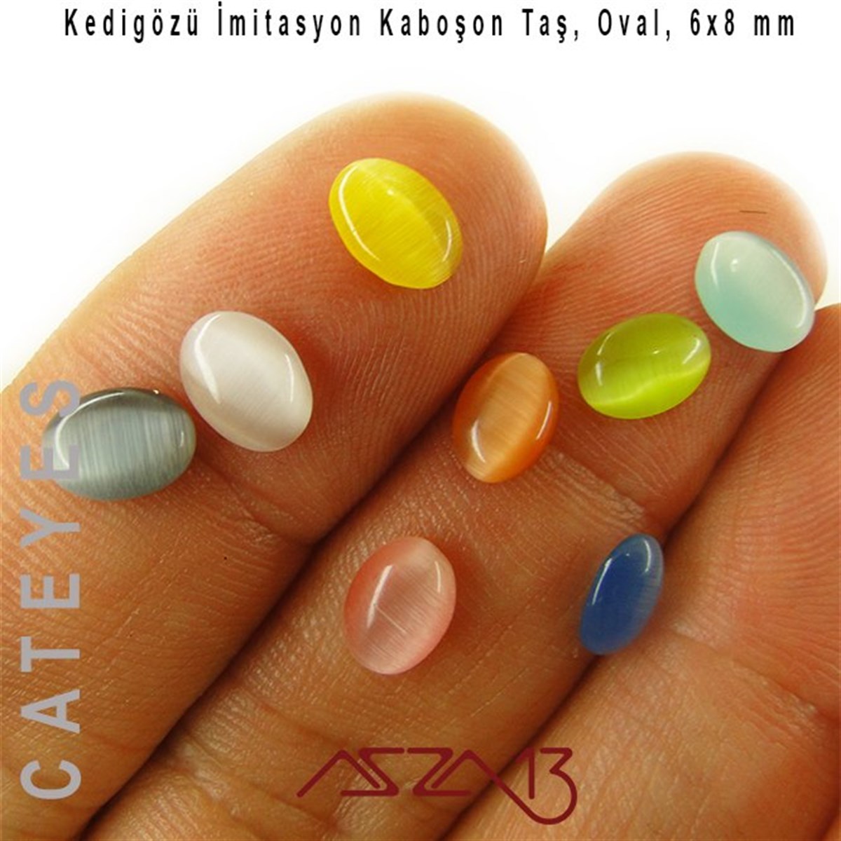 Yeşil-Sarı Renk Kedigözü 6x8/2,5 mm Oval İmitasyon Cam Kaboşon / Paket İçeriği 12 Adet