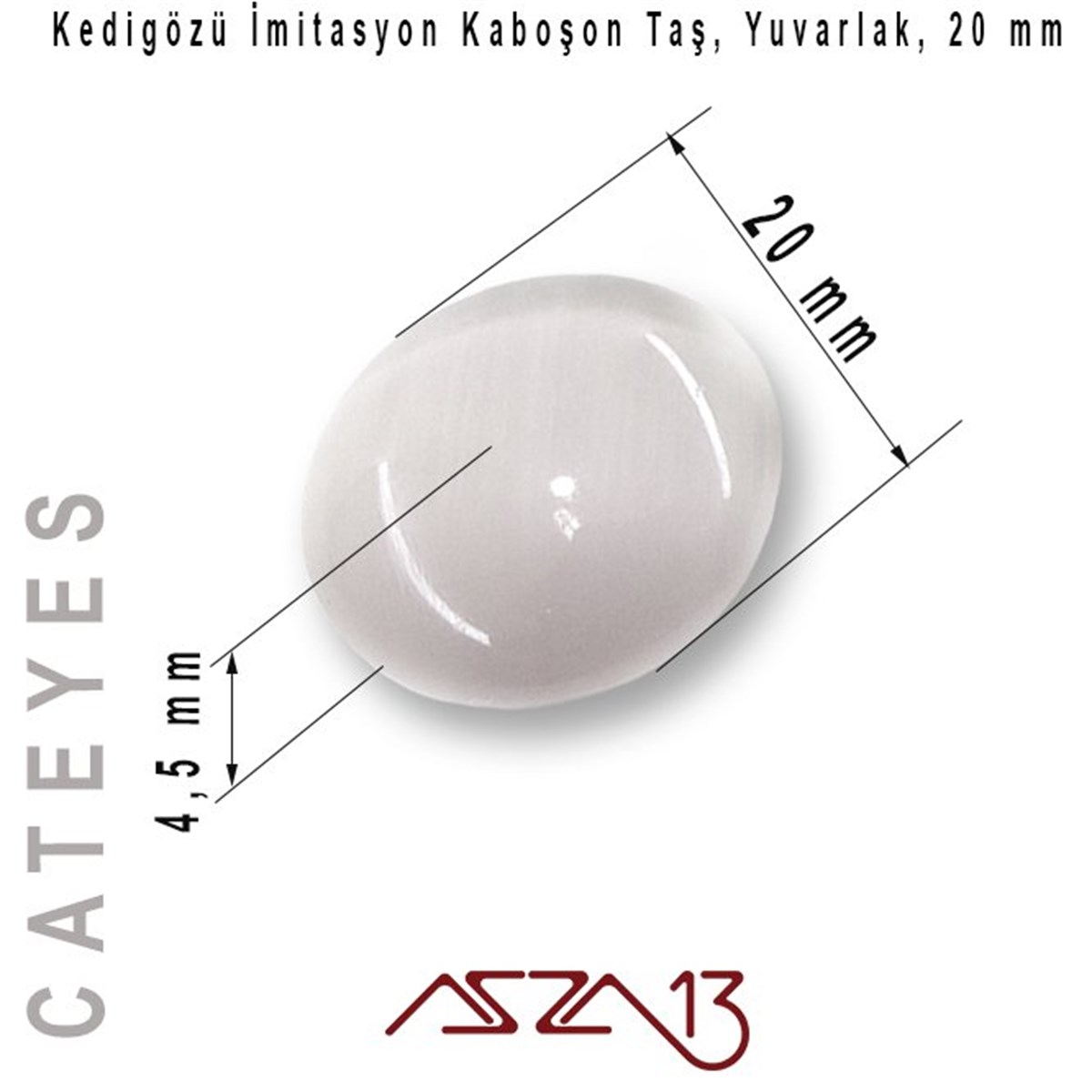 Yeşil Renk Kedigözü 20/4,5 mm Yuvarlak İmitasyon Cam Kaboşon / Paket İçeriği 1 Adet