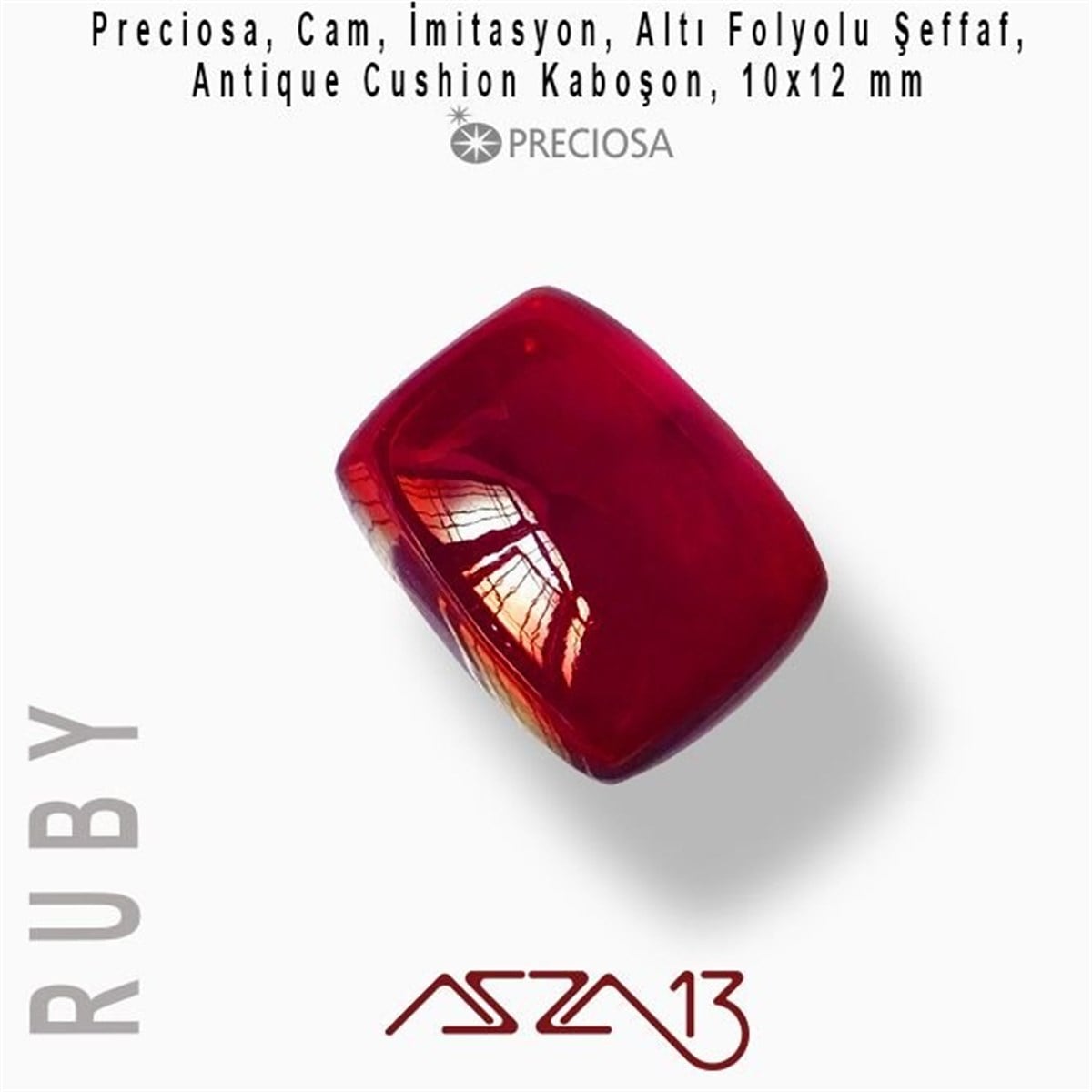 Ruby 10x12 mm Antik Kuşon İmitasyon Cam Kaboşon / Paket İçeriği 1 Adet