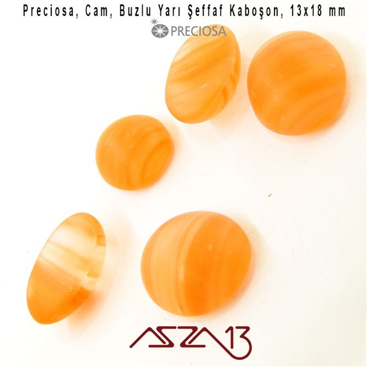 Turuncu 13x18 Oval Buzlu Cam Kaboşon / Paket İçeriği 3 Adet