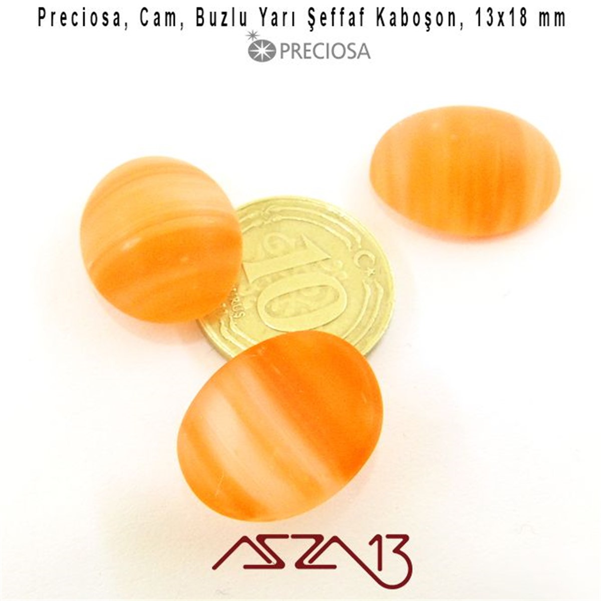 Turuncu 13x18 Oval Buzlu Cam Kaboşon / Paket İçeriği 3 Adet