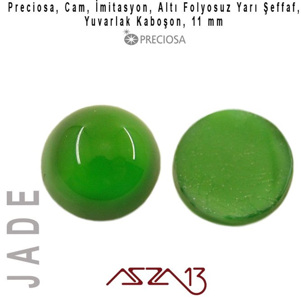 Yeşim 11 mm Yuvarlak İmitasyon Cam Kaboşon / Paket İçeriği 1 Adet