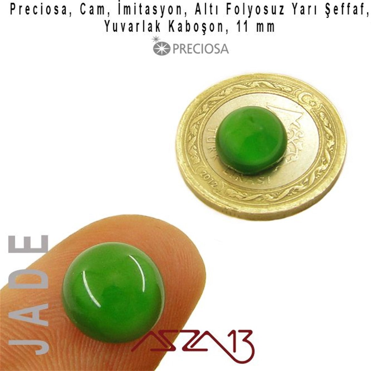 Yeşim 11 mm Yuvarlak İmitasyon Cam Kaboşon / Paket İçeriği 1 Adet