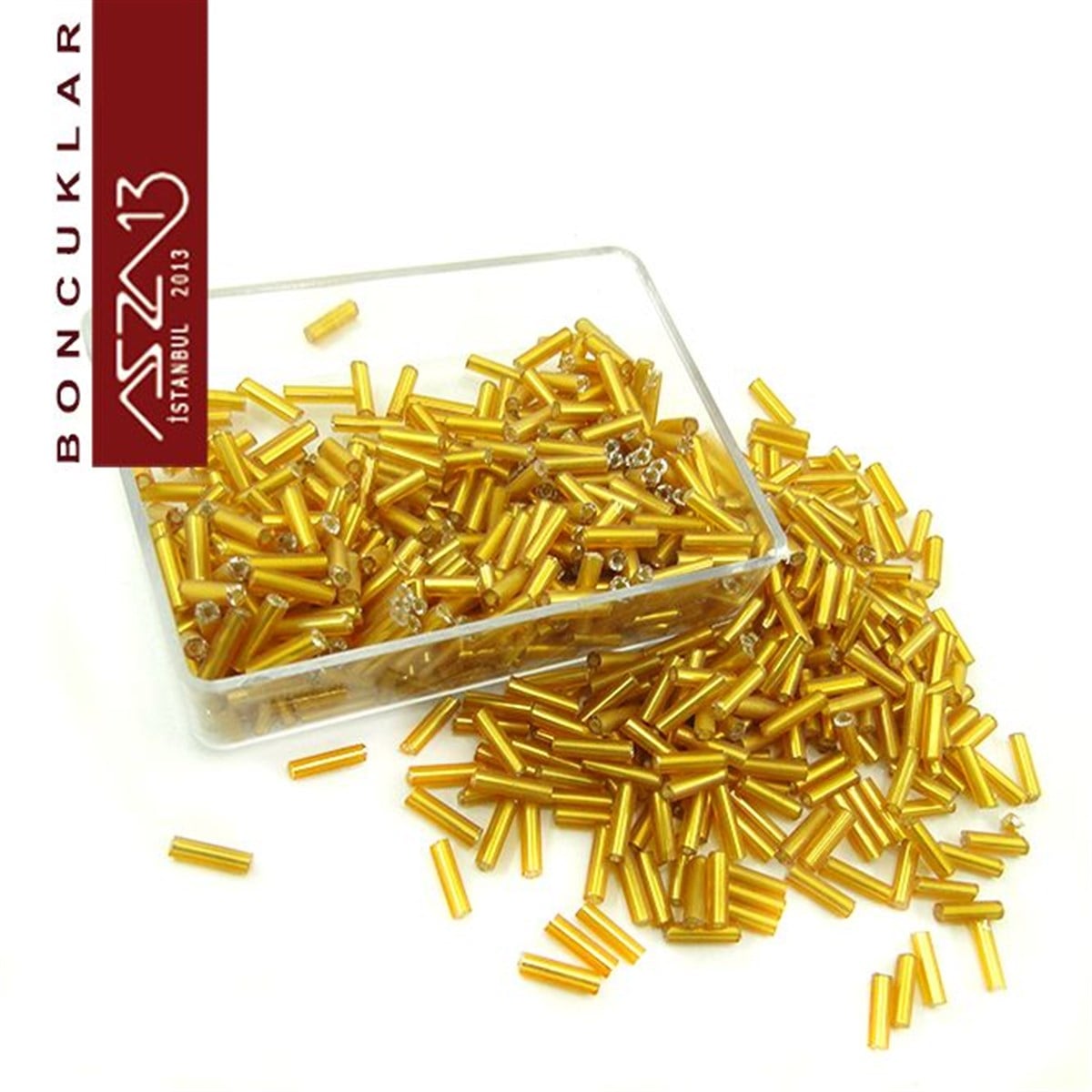 2x7 mm Altın Silindirik Kum Cam Boncuk