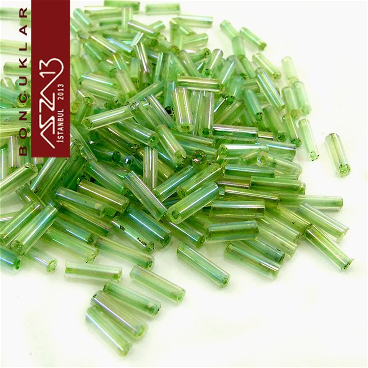 2x7 mm Yeşil Silindirik Kum Cam Boncuk