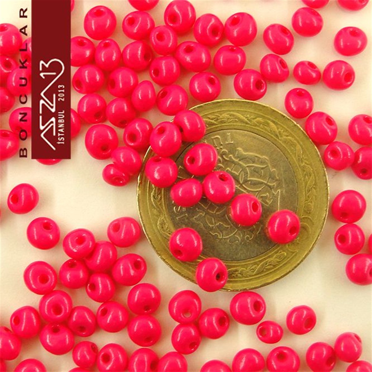 5/0 Damla (Drop), Fuşya, Kum Cam Boncuk / 20 gr