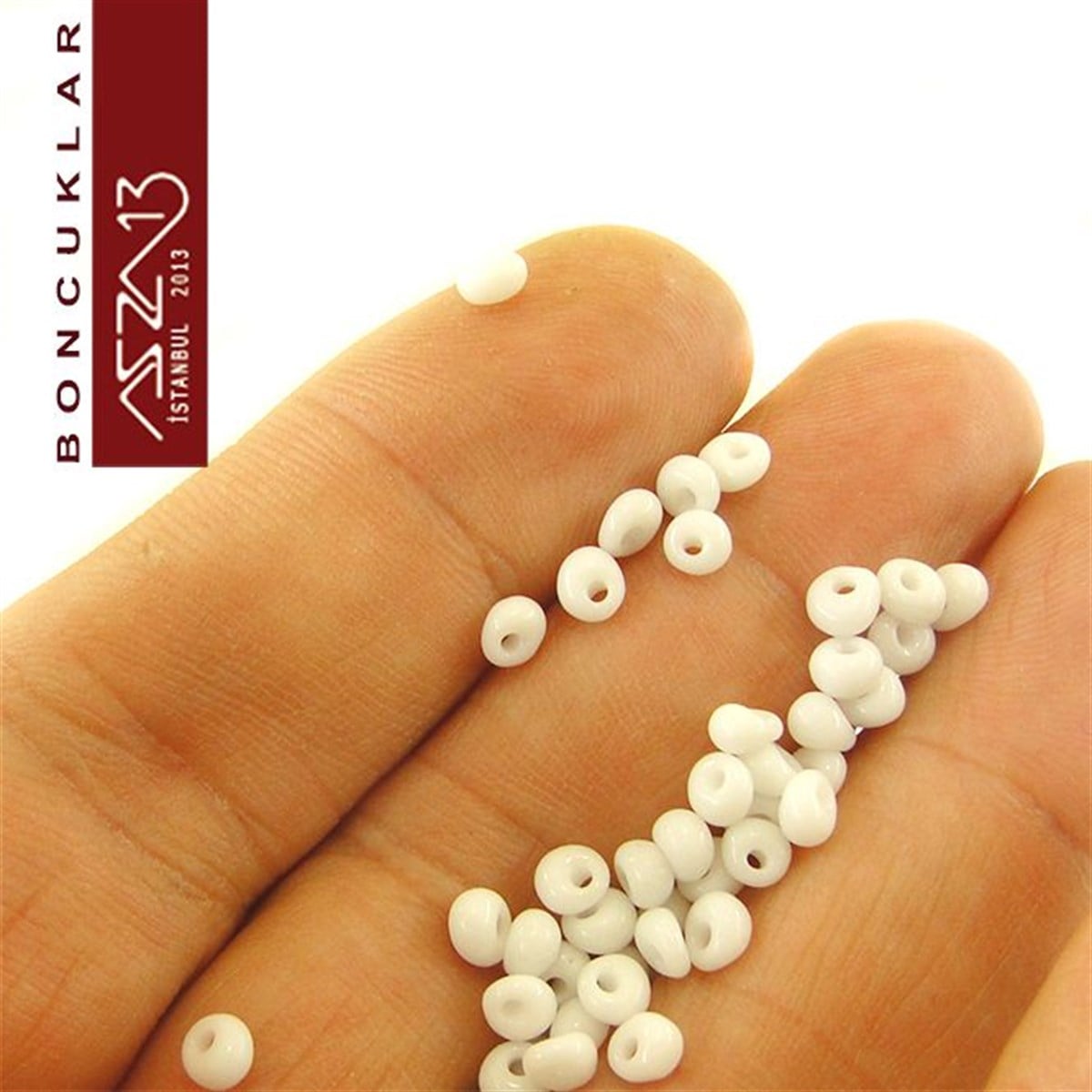 5/0 Damla (Drop), Beyaz, Kum Cam Boncuk / 20 gr
