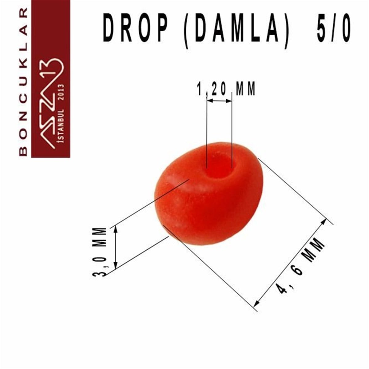 5/0 Damla (Drop), Kırmızı, Kum Cam Boncuk / 20 gr
