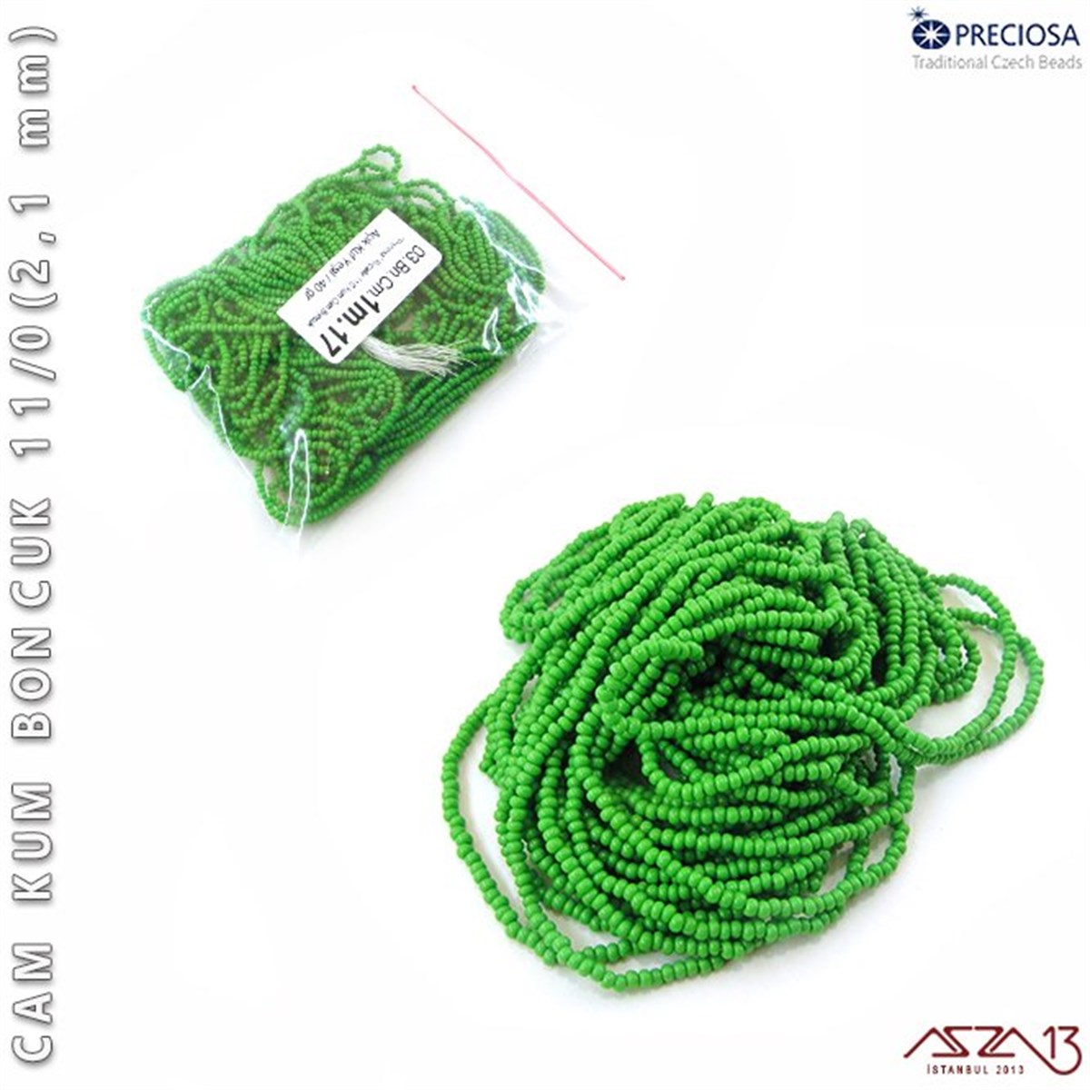 Açık Küf Yeşili Cam Kum Boncuk 11/0 (2,1 mm) 40 gr