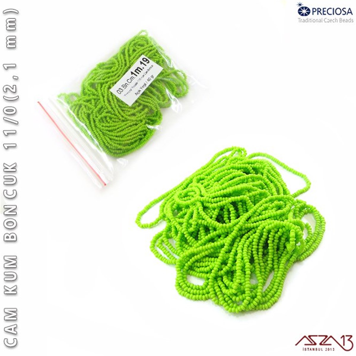 Açık Yeşil Cam Kum Boncuk 11/0 (2,1 mm) 40 gr