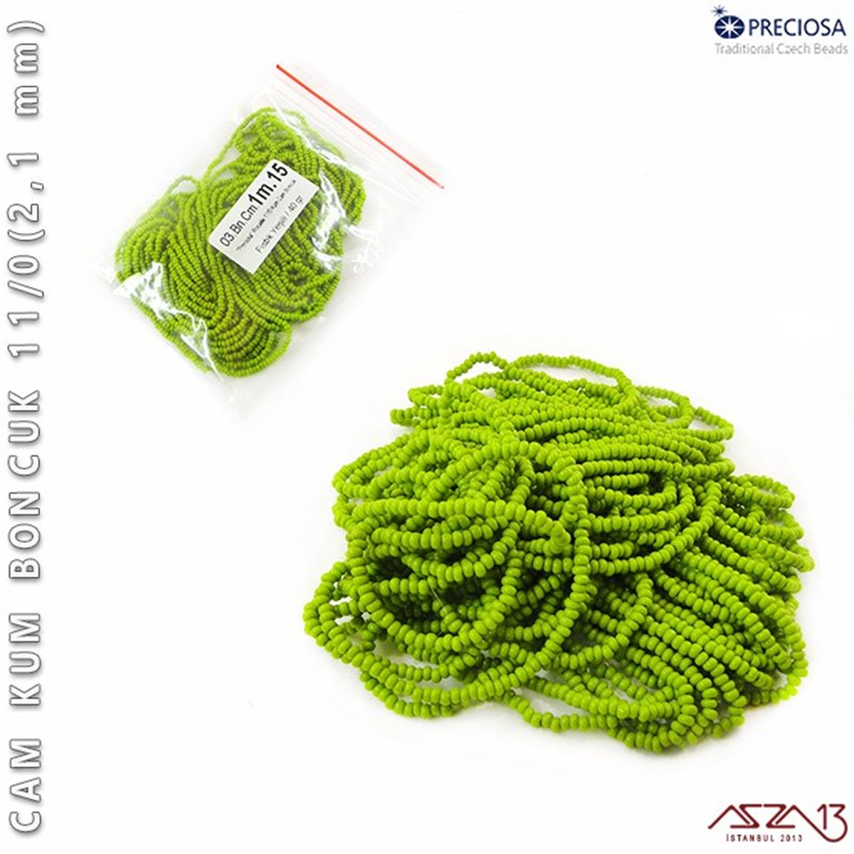 Fıstık Yeşili Cam Kum Boncuk 11/0 (2,1 mm) 40 gr