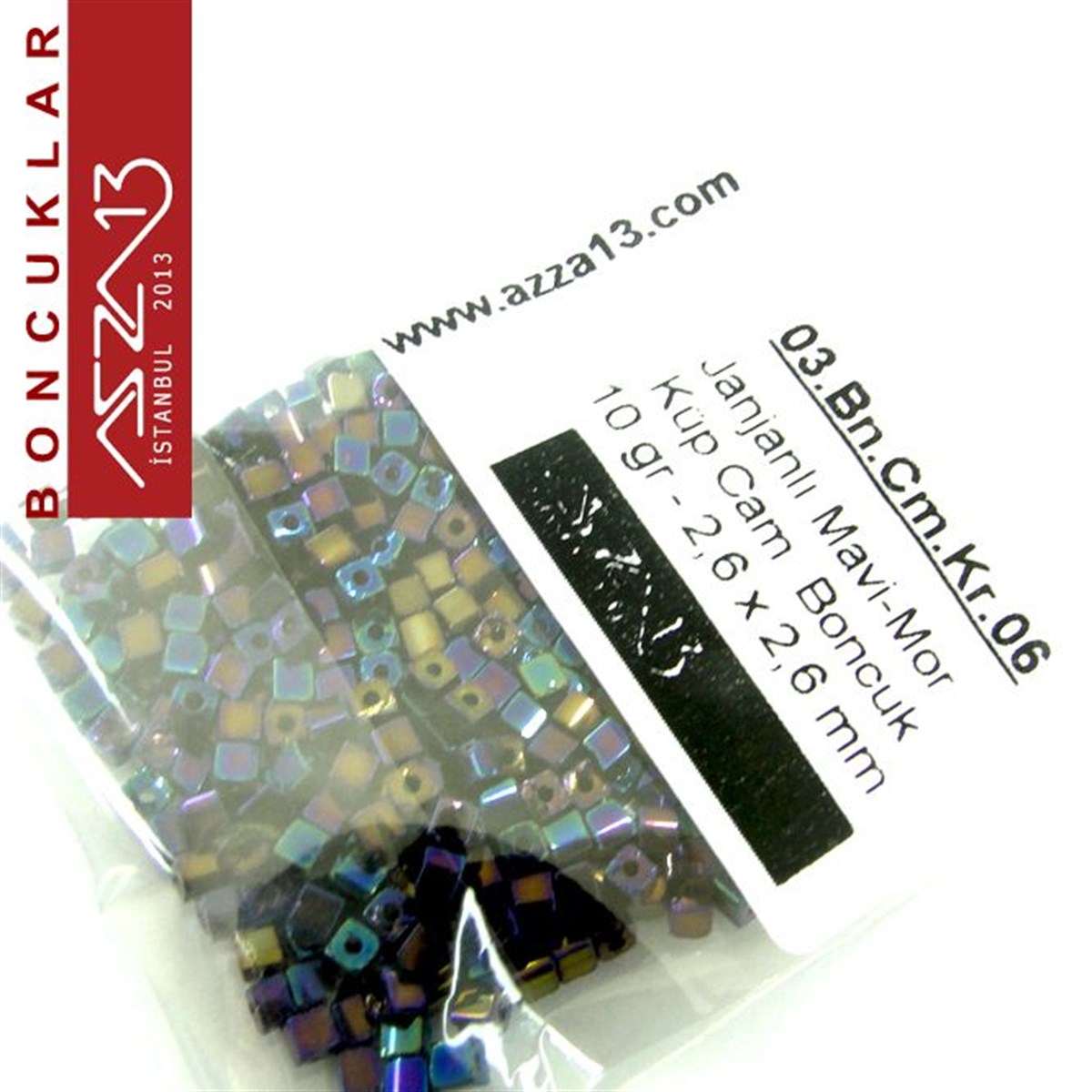Janjanlı Mavi-Mor Opak 2,6x2,6 mm Küp (Kare) Cam Boncuk / Paket İçeriği 300 Adet