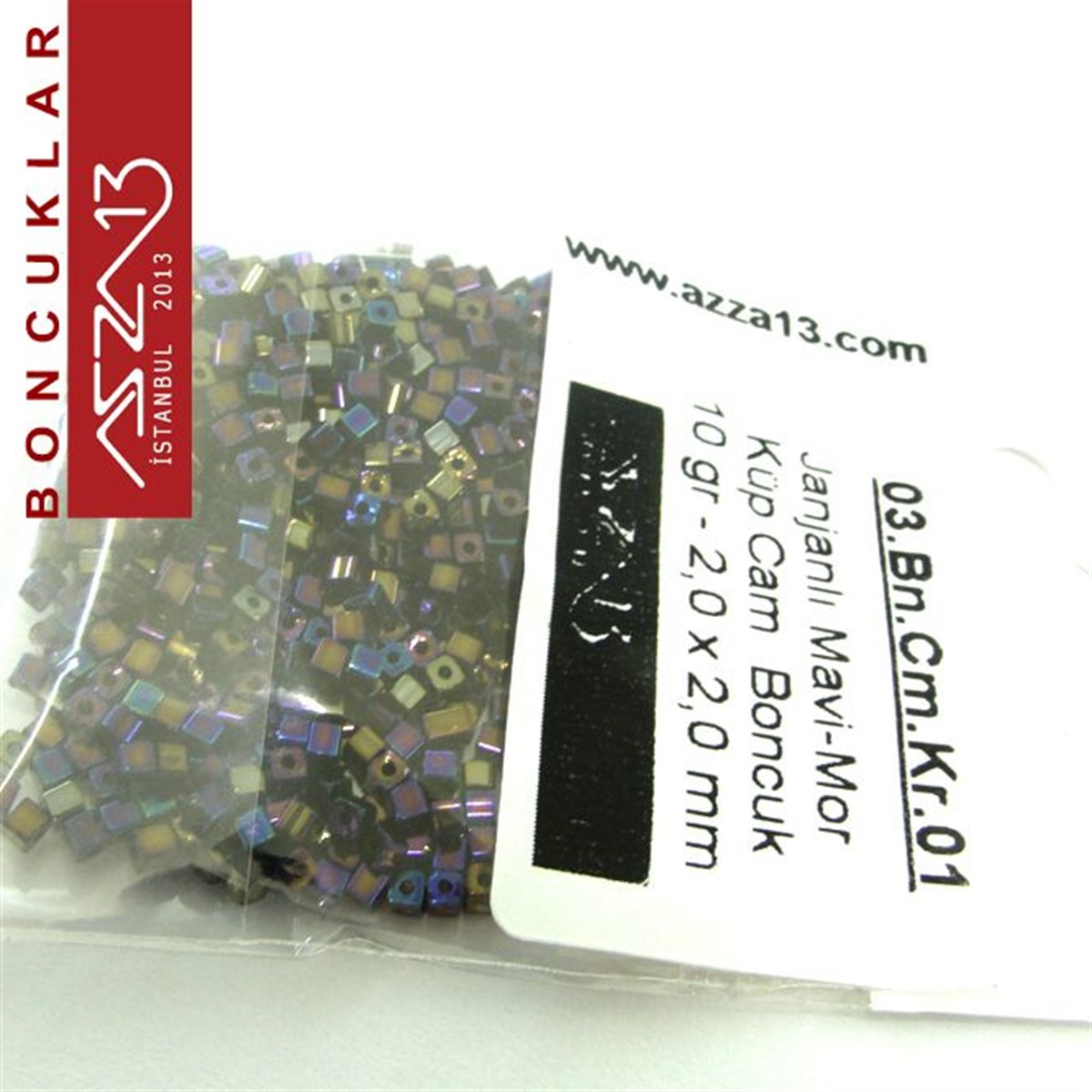 Janjanlı Mavi-Mor Opak 2,0x2,0 mm Küp (Kare) Cam Boncuk / Paket İçeriği 780 Adet