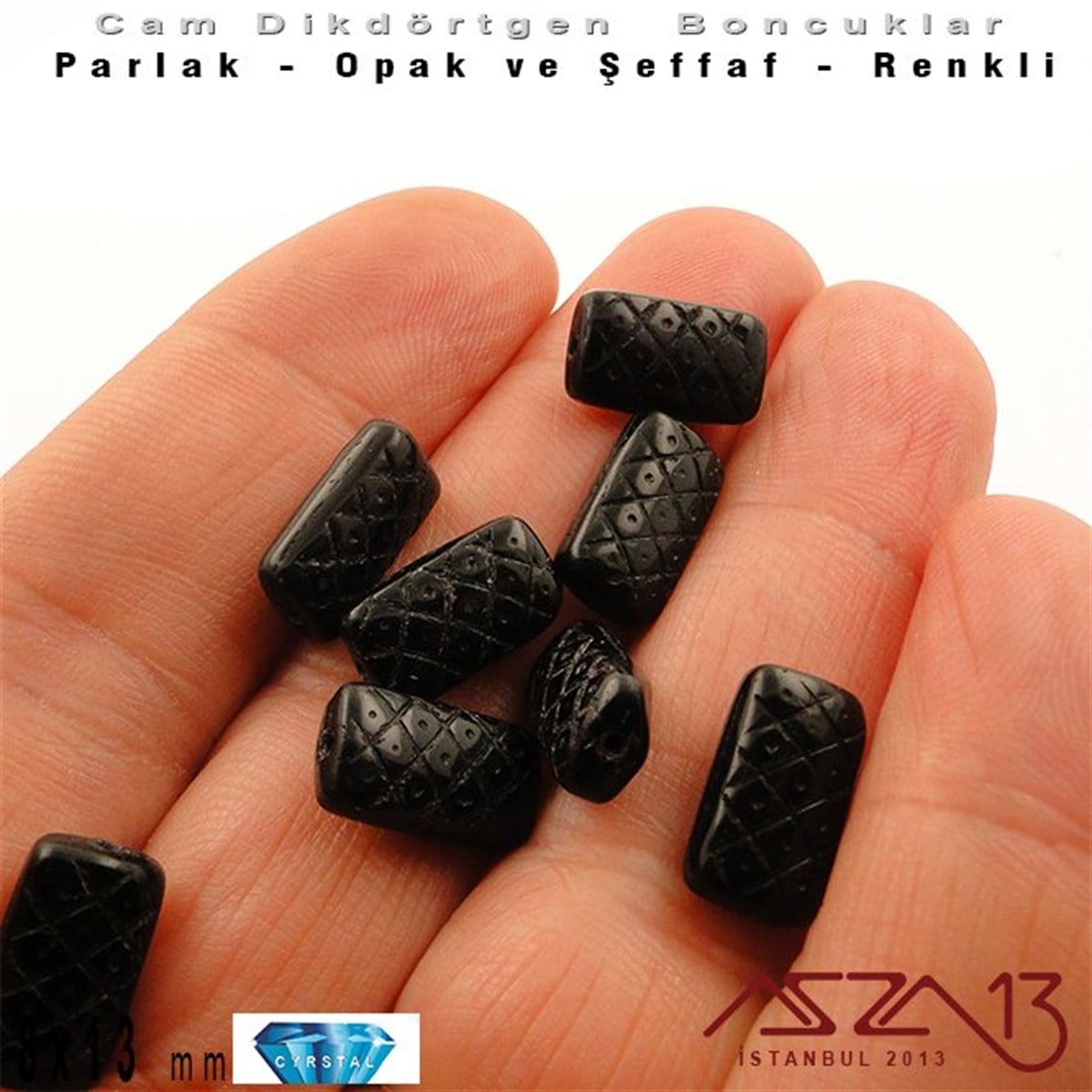 Çek Kristal Dikdörtgen Boncuk - 13x8 mm - Jet - 12 Adet