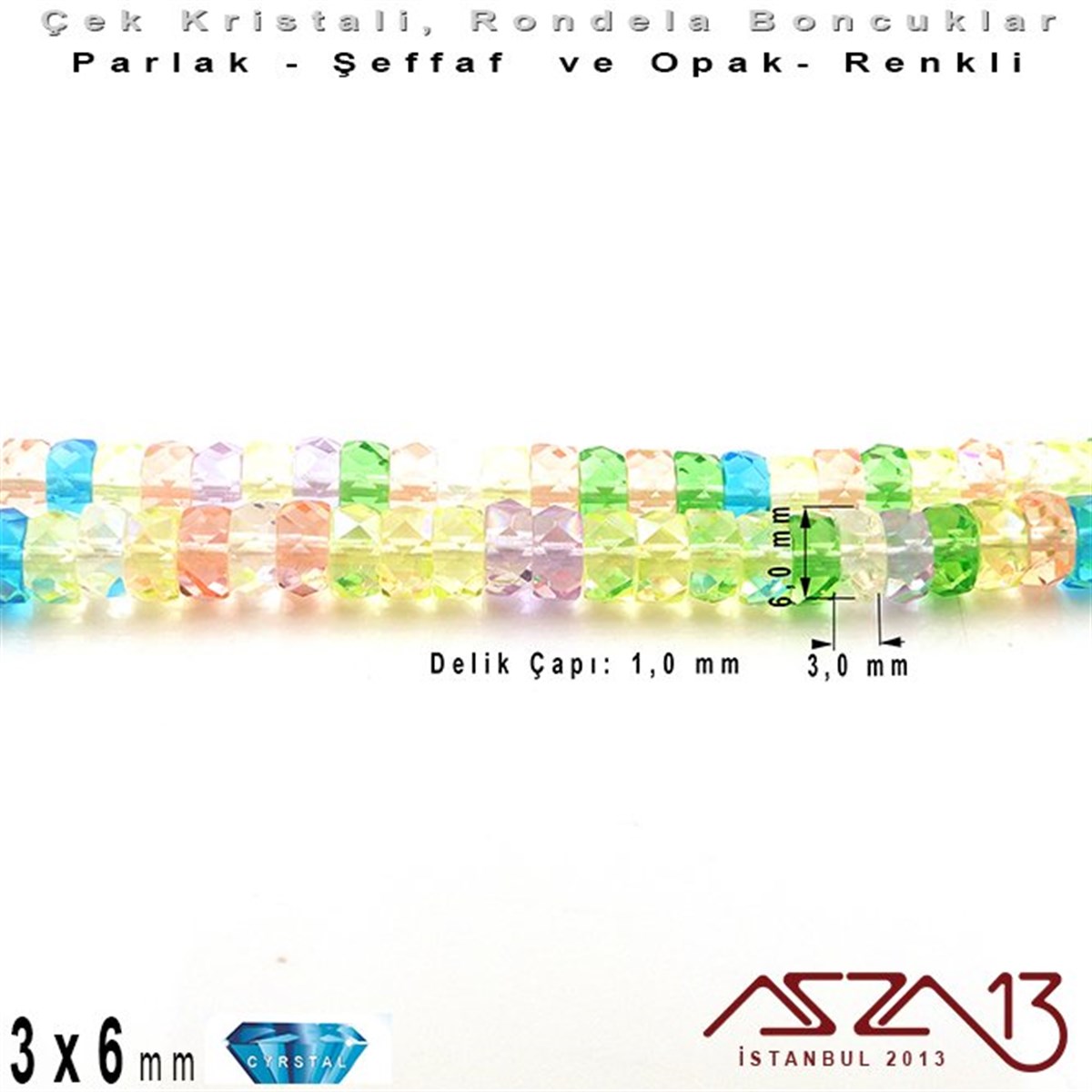 Çek Kristal Rondela Boncuk - 3x6 mm - Karışık Renk (Springflower) - 60 Adet