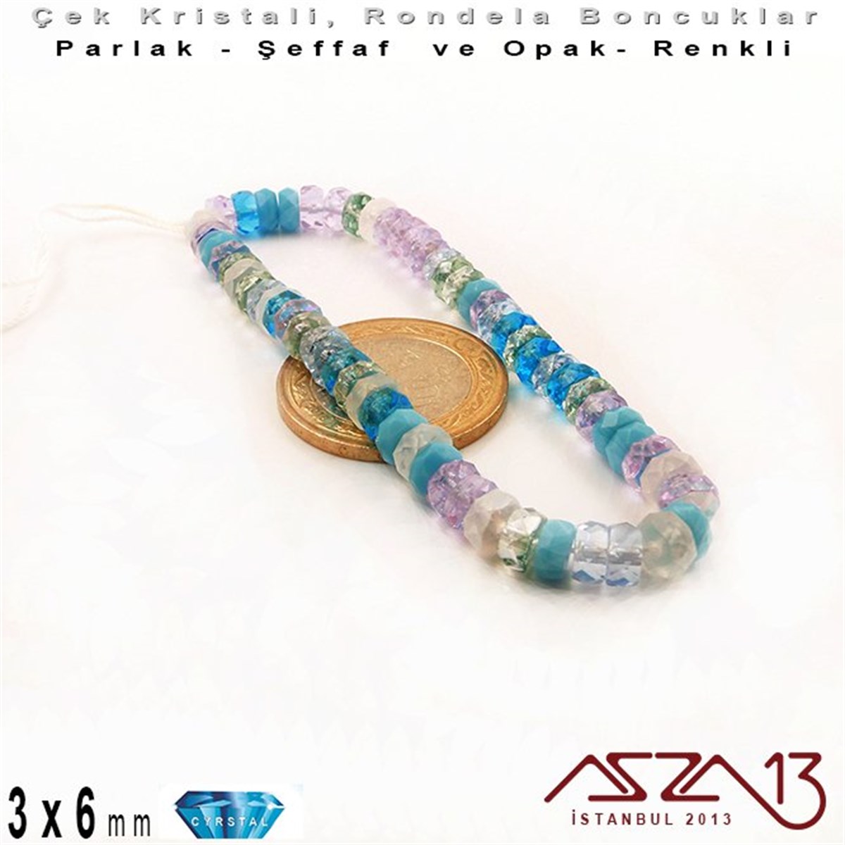 Çek Kristal Rondela Boncuk - 3x6 mm - Karışık Renk (Serenity) - 60 Adet