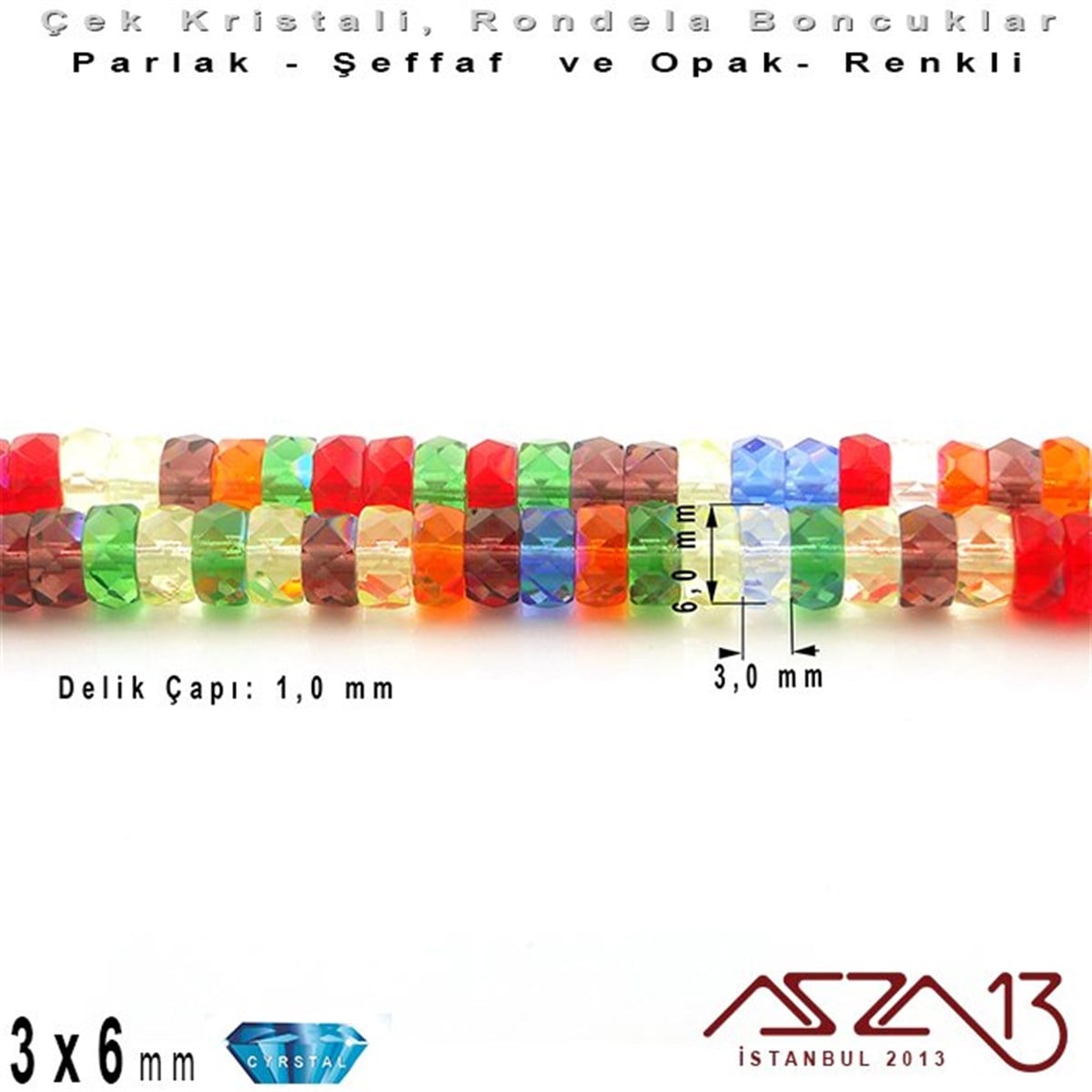 Çek Kristal Rondela Boncuk - 3x6 mm - Karışık Renk (Rainbow AB) - 60 Adet