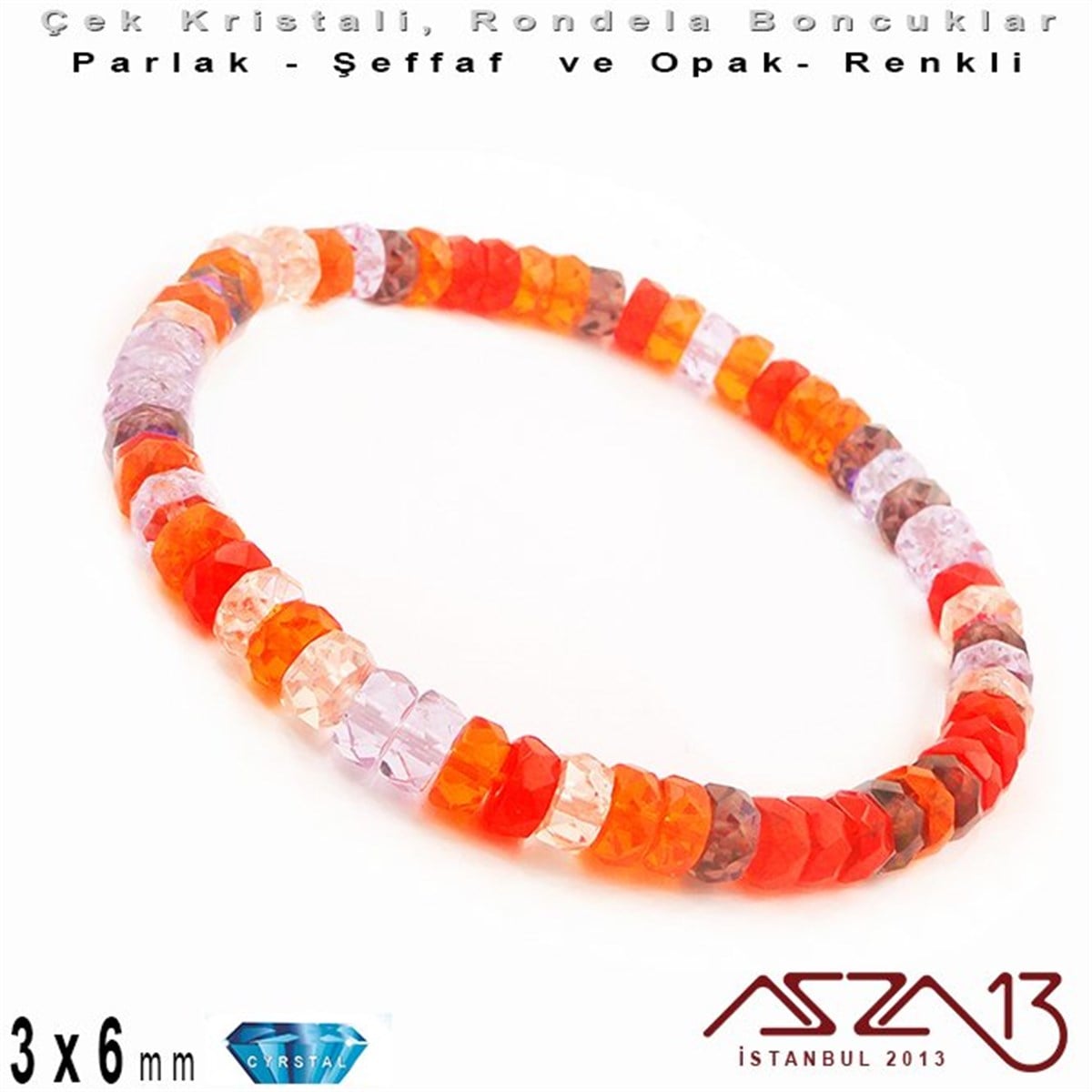 Çek Kristal Rondela Boncuk - 3x6 mm - Karışık Renk (Melonbery) - 60 Adet