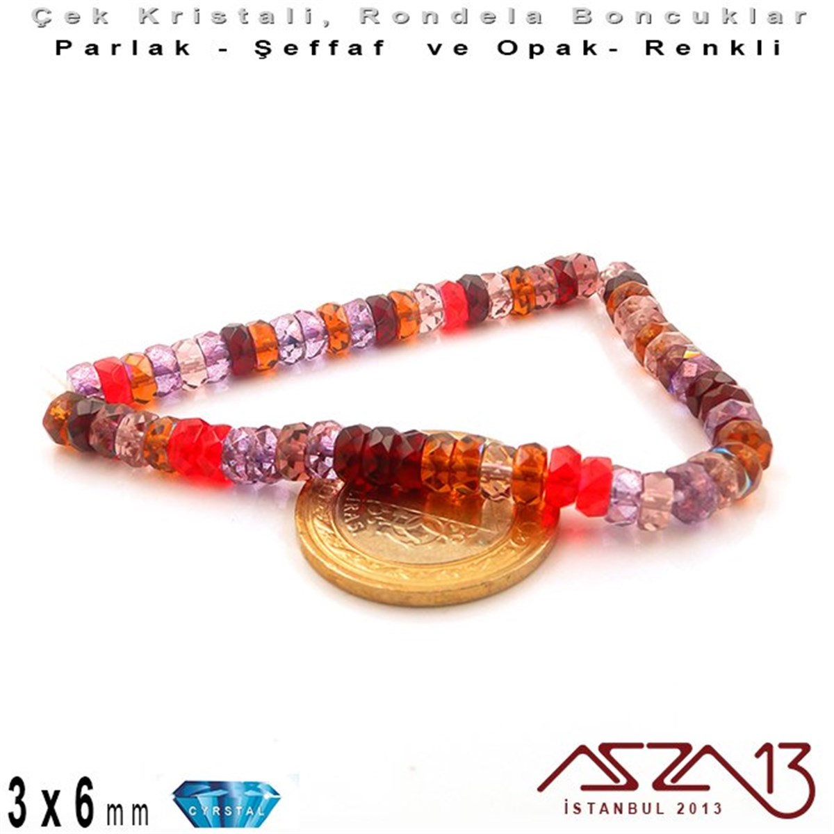 Çek Kristal Rondela Boncuk - 3x6 mm - Karışık Renk (Vineyard) - 60 Adet