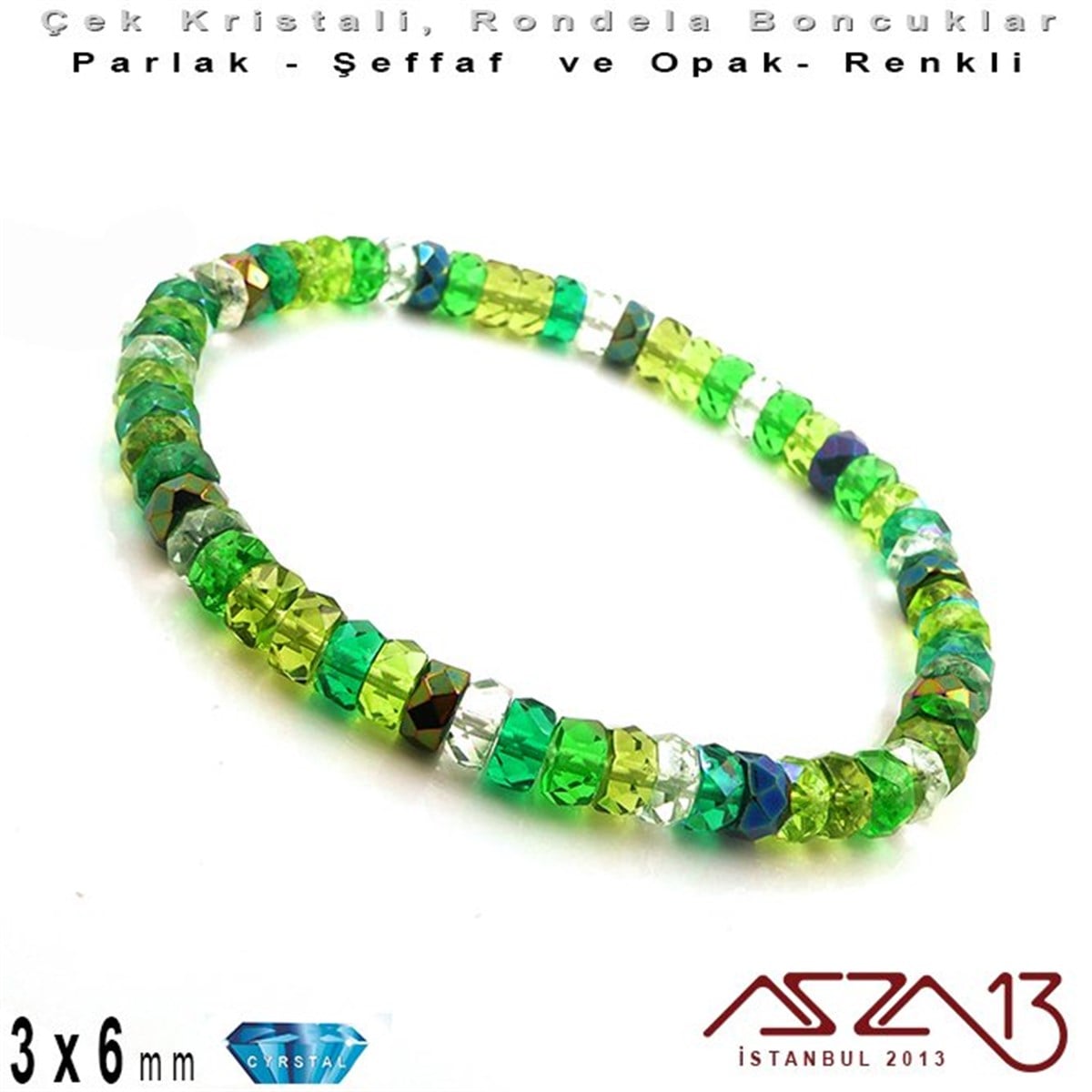 Çek Kristal Rondela Boncuk - 3x6 mm - Karışık Renk (Evergreen) - 60 Adet