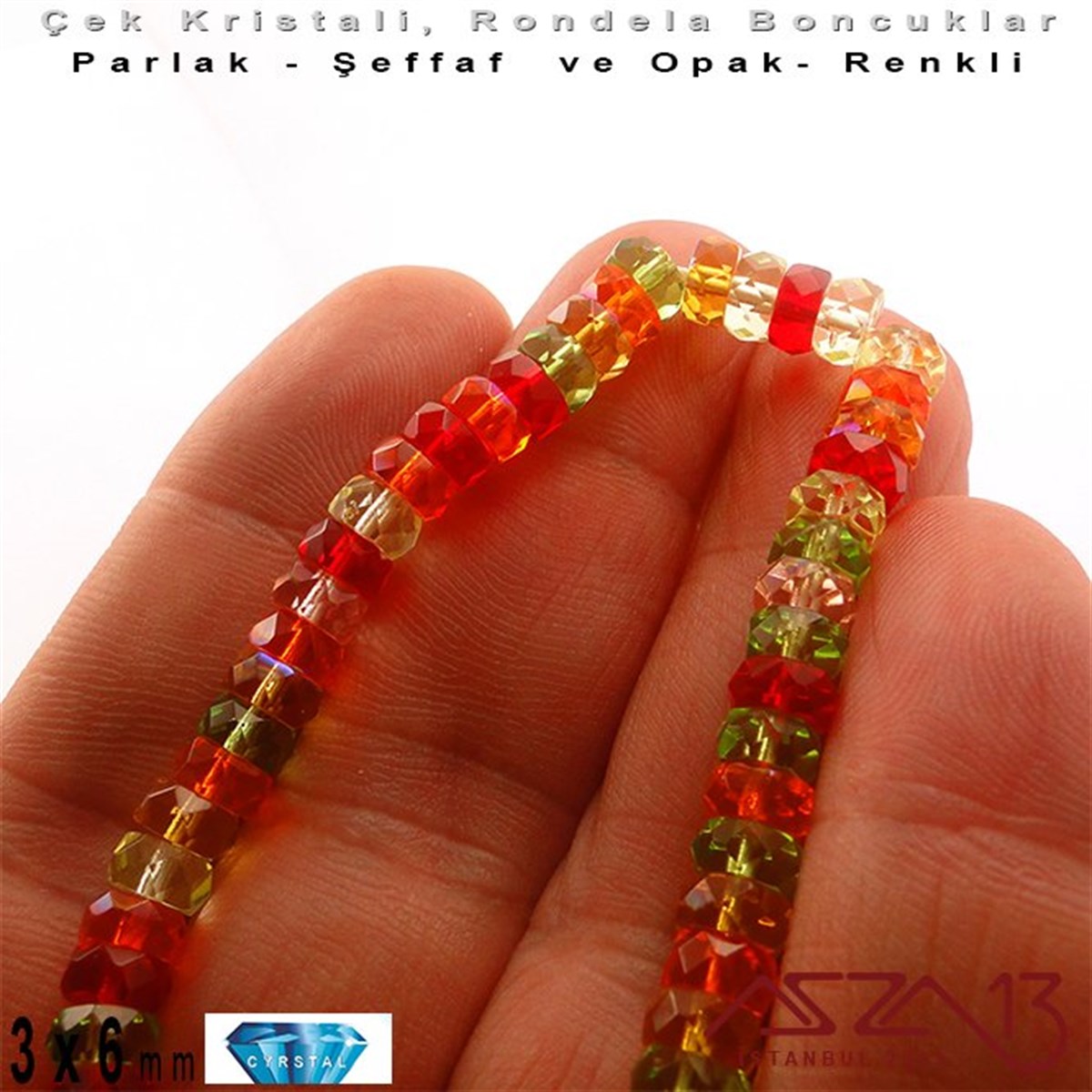 Çek Kristal Rondela Boncuk - 3x6 mm - Karışık Renk (Tango) - 60 Adet