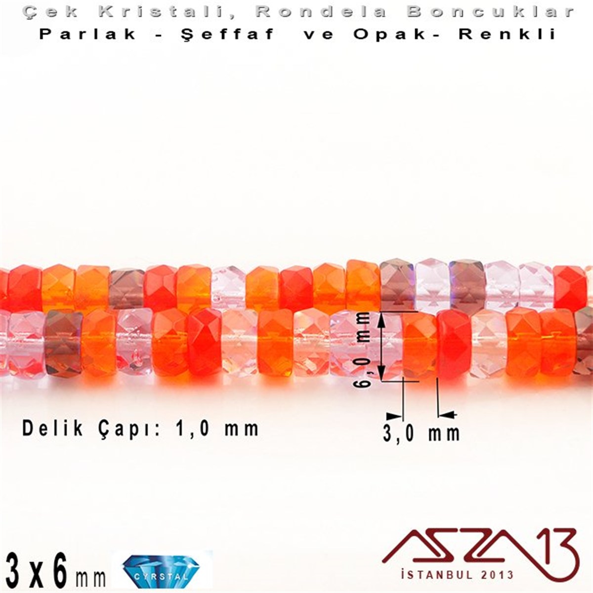 Çek Kristal Rondela Boncuk - 3x6 mm - Karışık Renk (Melonbery) - 60 Adet