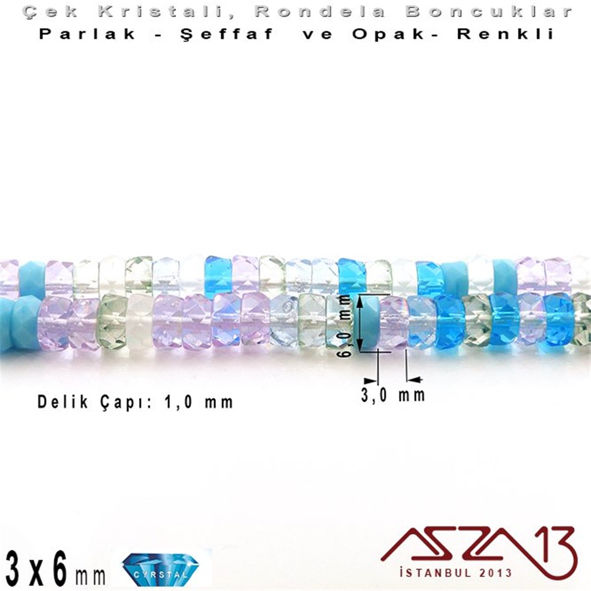 Çek Kristal Rondela Boncuk - 3x6 mm - Karışık Renk (Serenity) - 60 Adet
