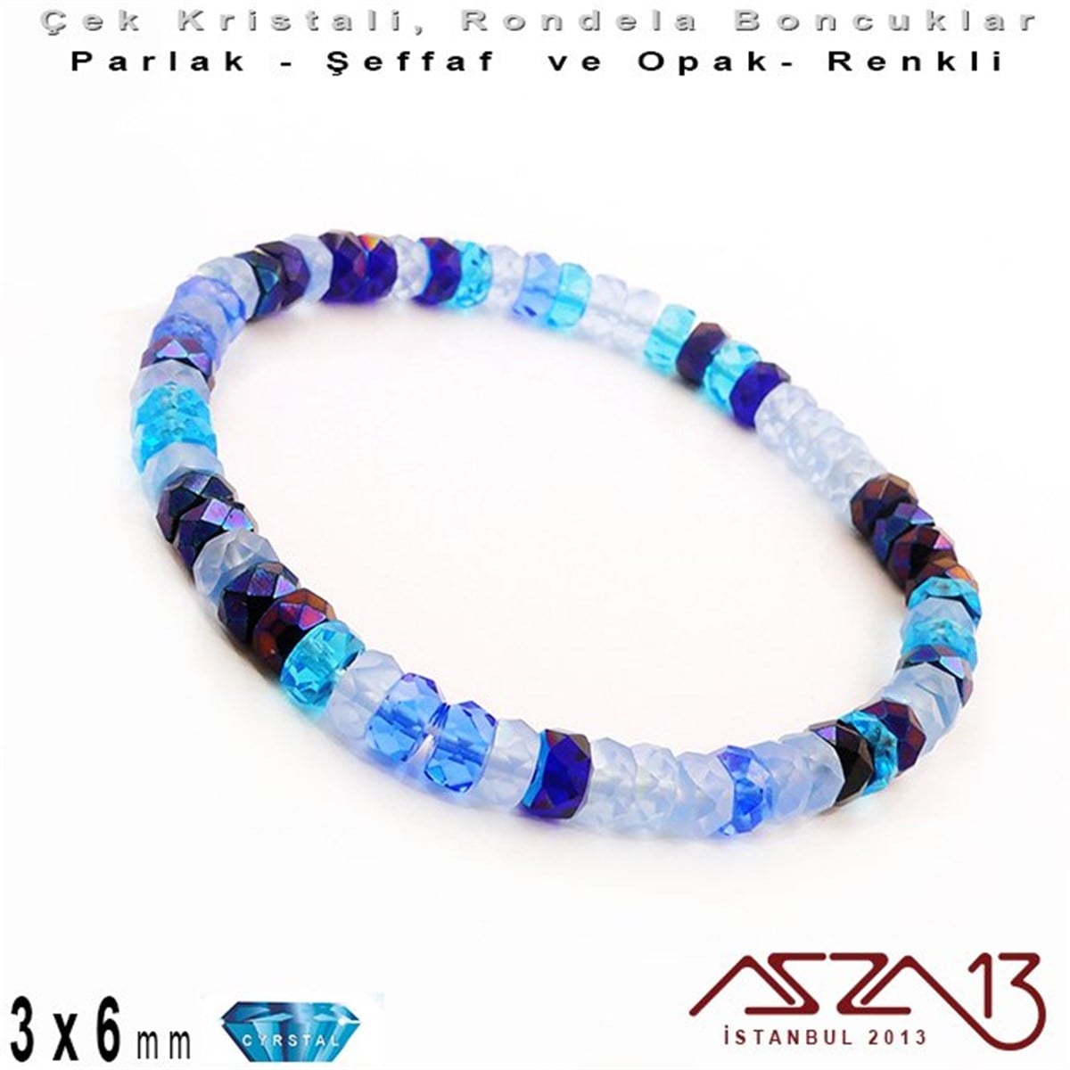 Çek Kristal Rondela Boncuk - 3x6 mm - Karışık Renk (Bluetones) - 60 Adet