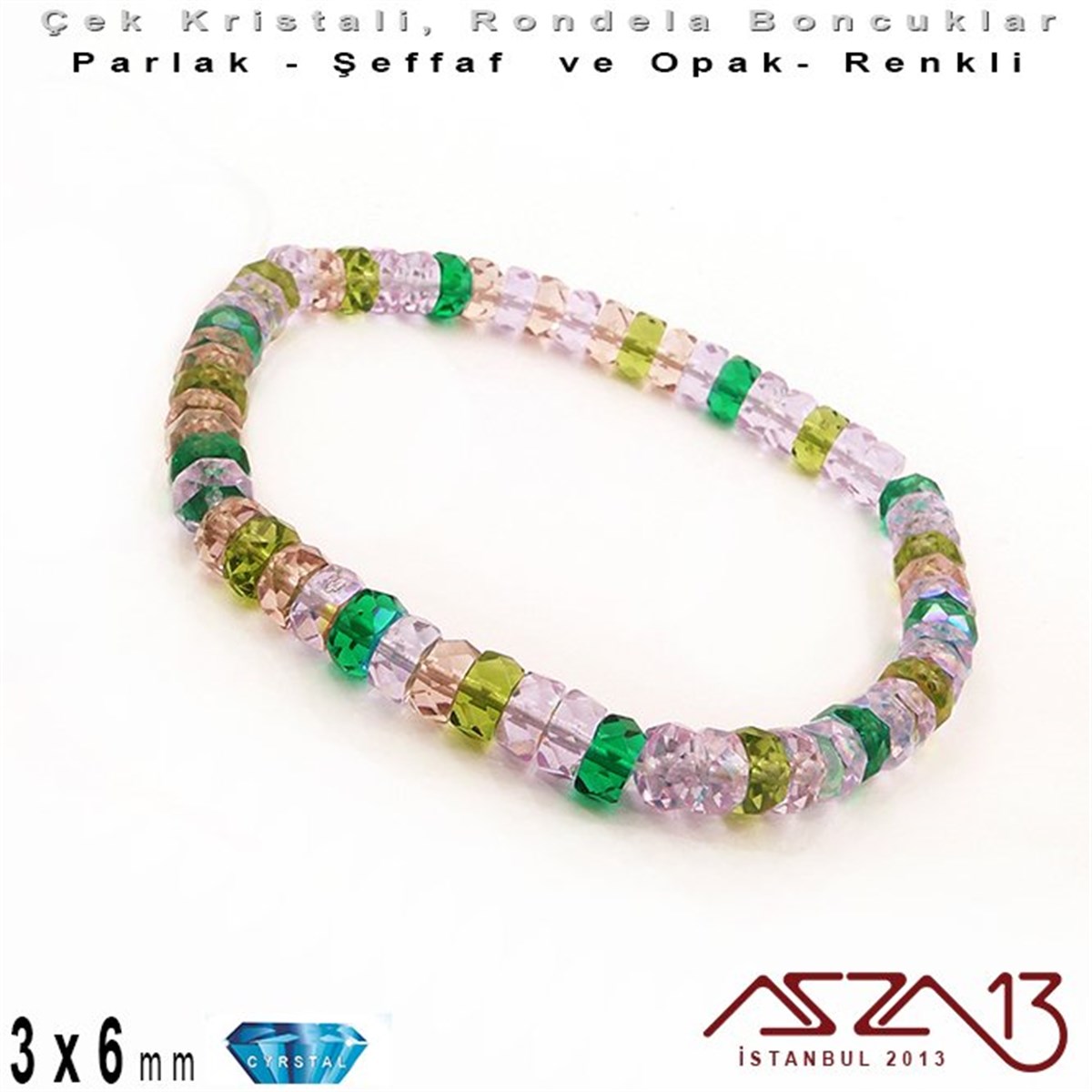 Çek Kristal Rondela Boncuk - 3x6 mm - Karışık Renk (Lavendergarden) - 60 Adet