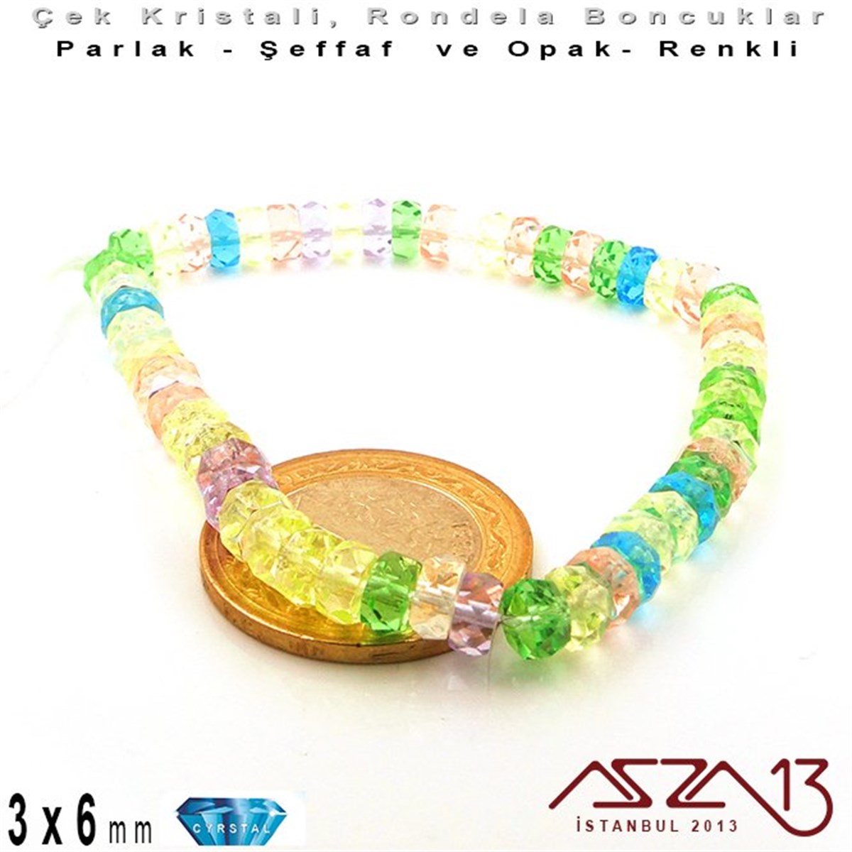 Çek Kristal Rondela Boncuk - 3x6 mm - Karışık Renk (Springflower) - 60 Adet
