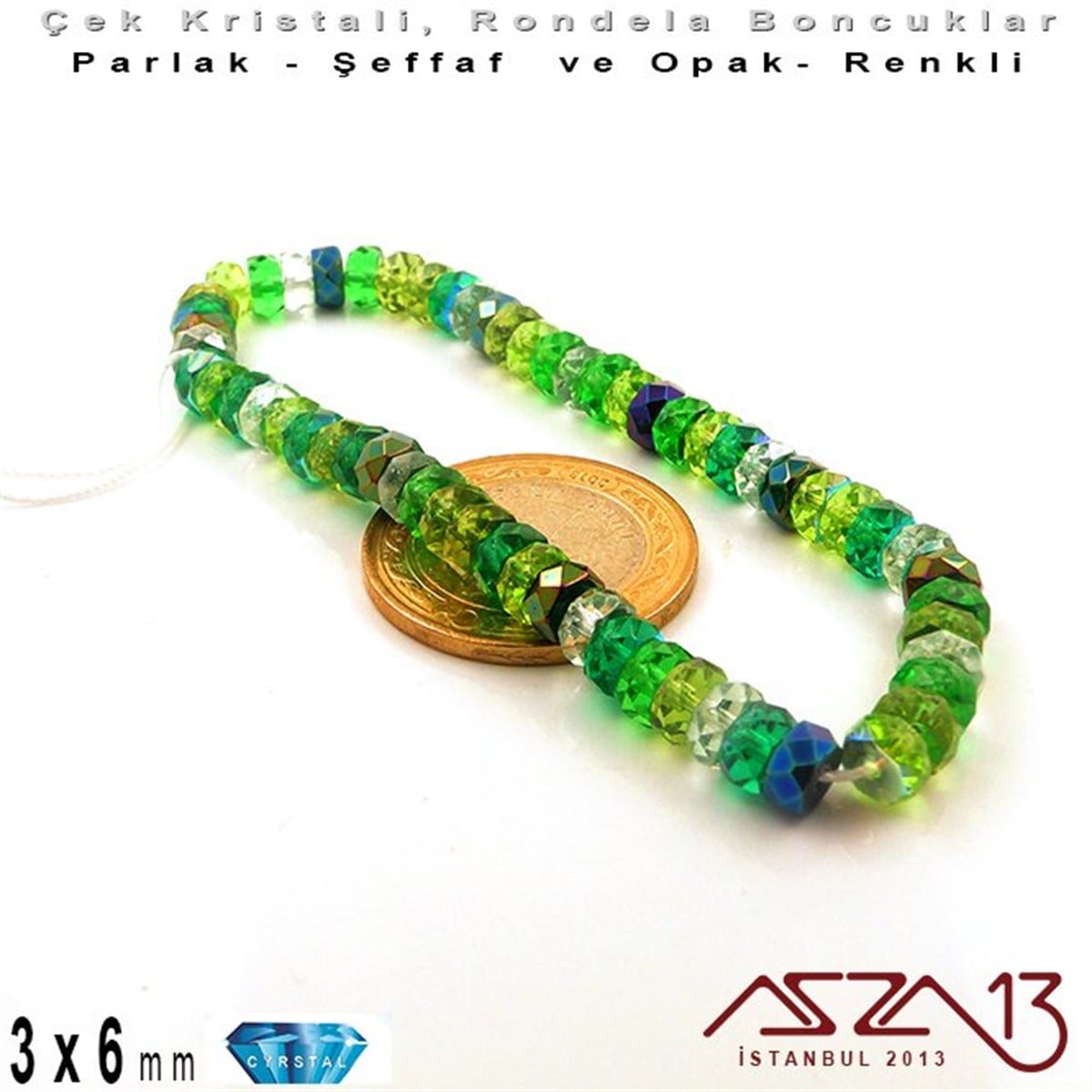 Çek Kristal Rondela Boncuk - 3x6 mm - Karışık Renk (Evergreen) - 60 Adet