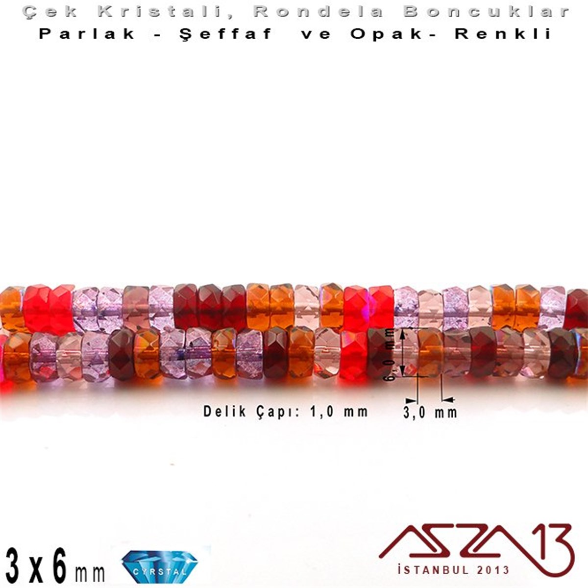 Çek Kristal Rondela Boncuk - 3x6 mm - Karışık Renk (Vineyard) - 60 Adet