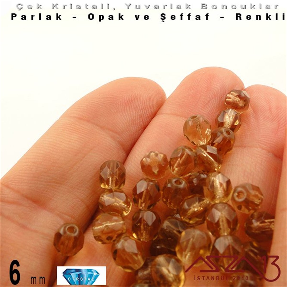 Çek Kristal Boncuk - Fire Polish - Yuvarlak - 6 mm - Topaz - 36 Adet