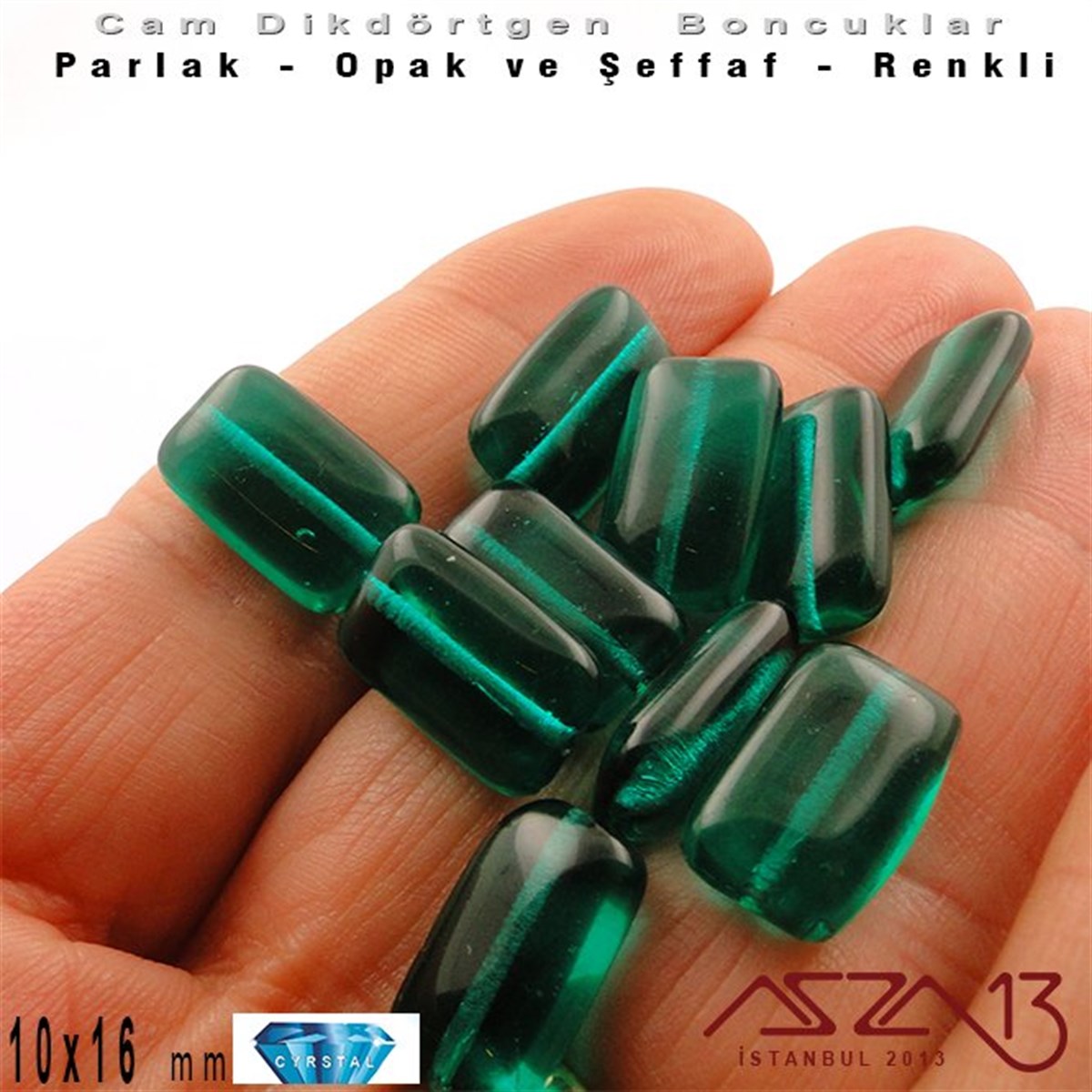 Çek Kristal Dikdörtgen Boncuk - 16x10 mm - Emerald - 12 Adet