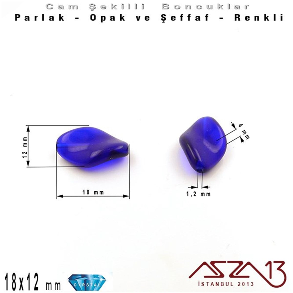 Çek Kristal Yaprak Boncuk - 18x12 mm - Royal Blue - 12 Adet