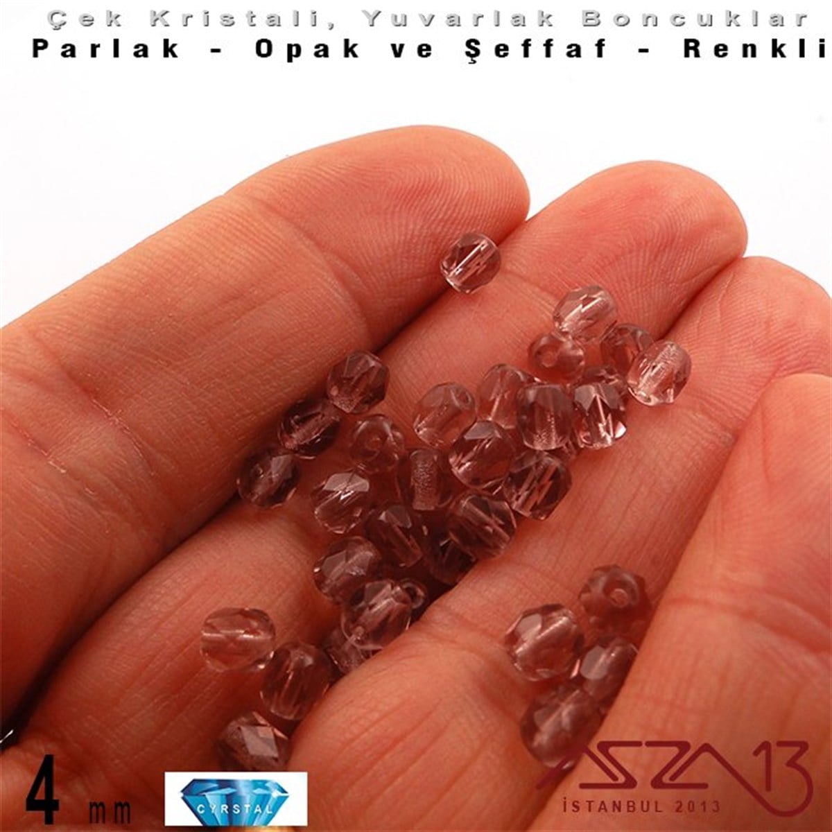 Çek Kristal Boncuk - Fire Polish - Yuvarlak - 4 mm - Light Amethyst - 48 Adet