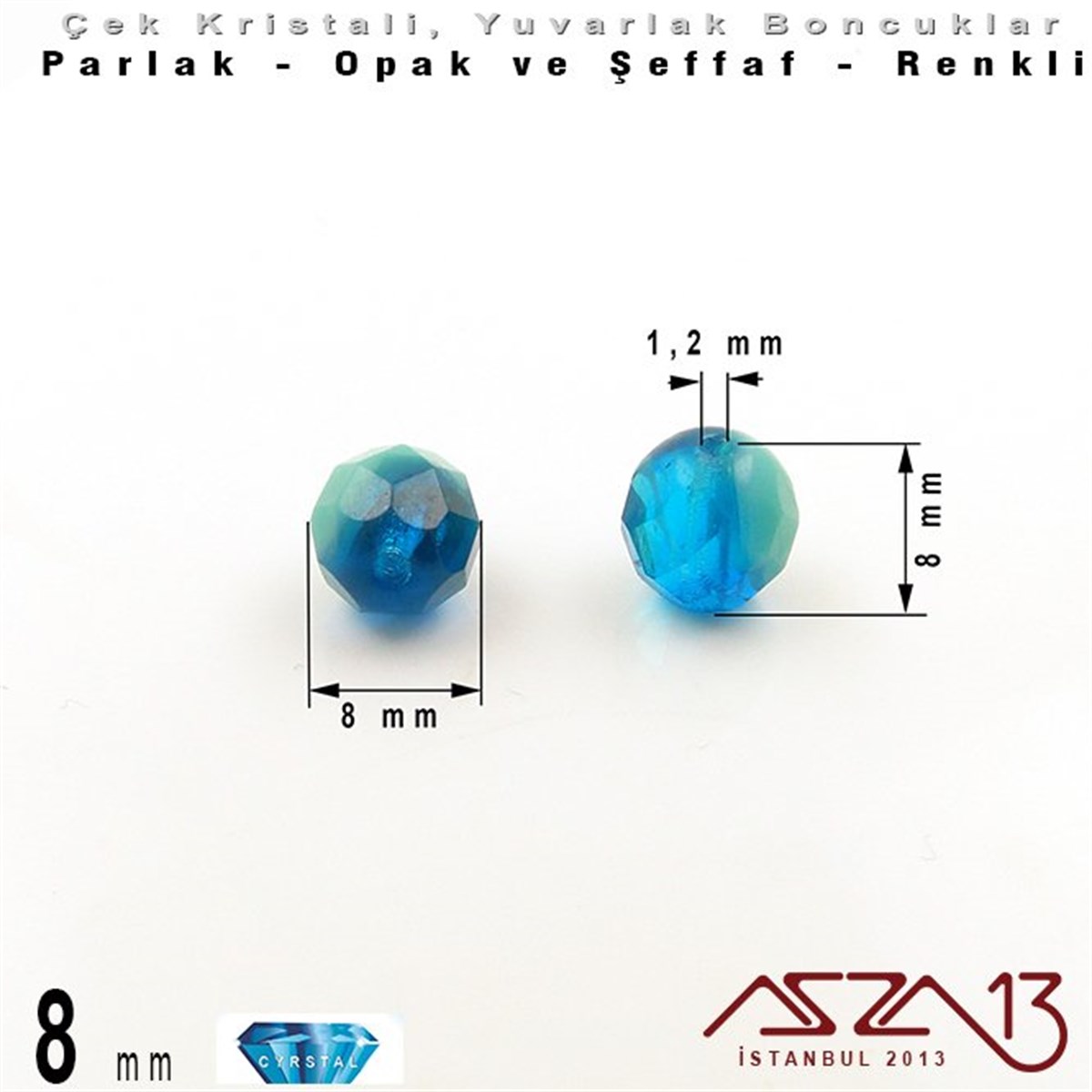 Çek Kristal Boncuk - Fire Polish - Yuvarlak - 8 mm - Topaz - 24 Adet