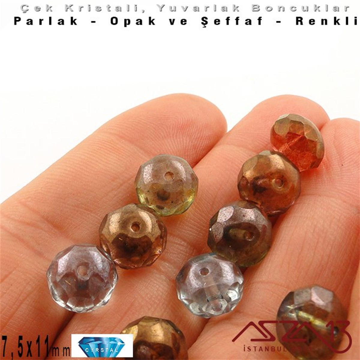 Çek Kristal Donut Yuvarlak Boncuk - 7,5x11,0 mm - Karışık Renk AB - 12 Adet