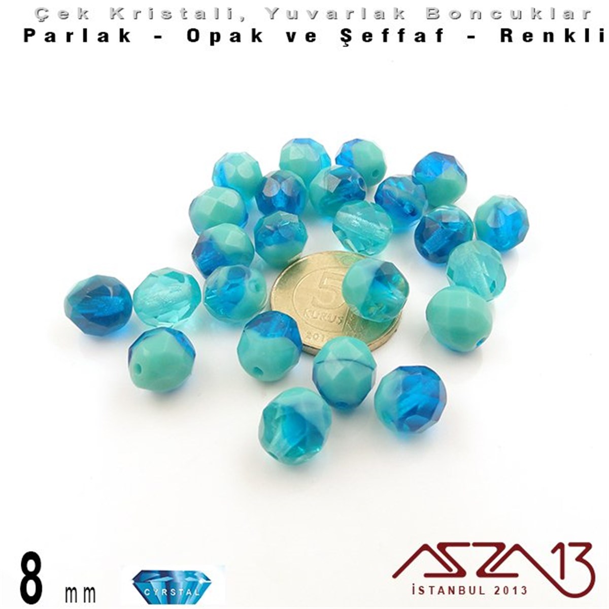 Çek Kristal Boncuk - Fire Polish - Yuvarlak - 8 mm - Topaz - 24 Adet