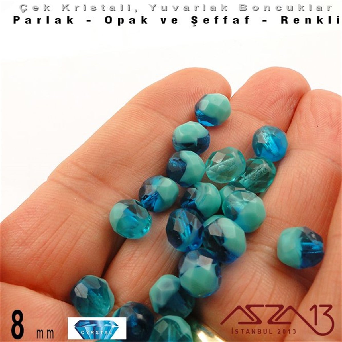 Çek Kristal Boncuk - Fire Polish - Yuvarlak - 8 mm - Topaz - 24 Adet