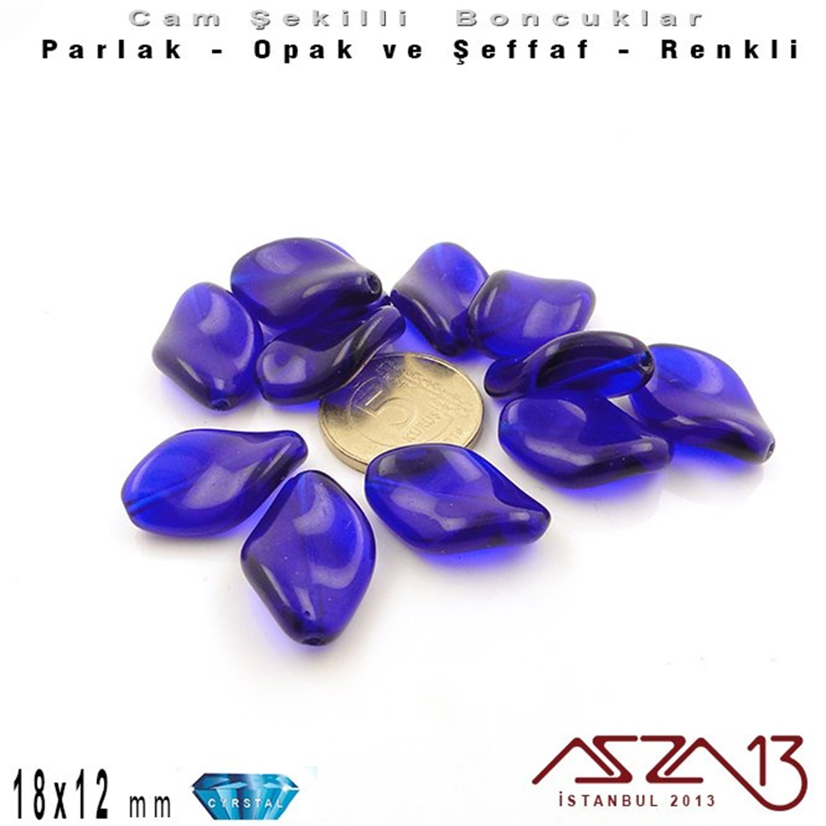 Çek Kristal Yaprak Boncuk - 18x12 mm - Royal Blue - 12 Adet
