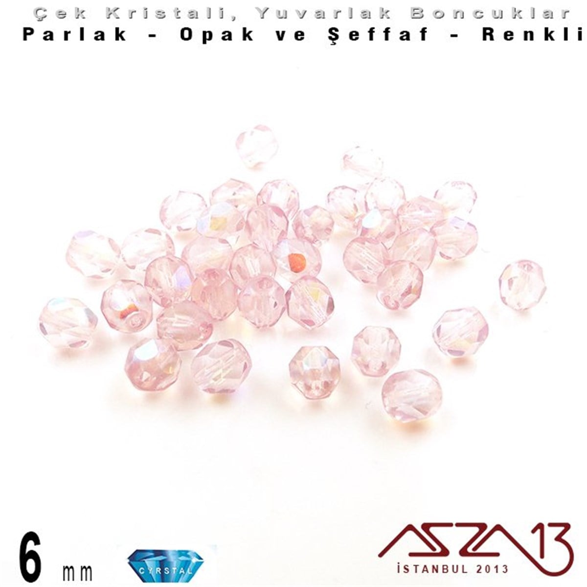 Çek Kristal Boncuk - Fire Polish - Yuvarlak - 6 mm - Light Pink AB - 36 Adet